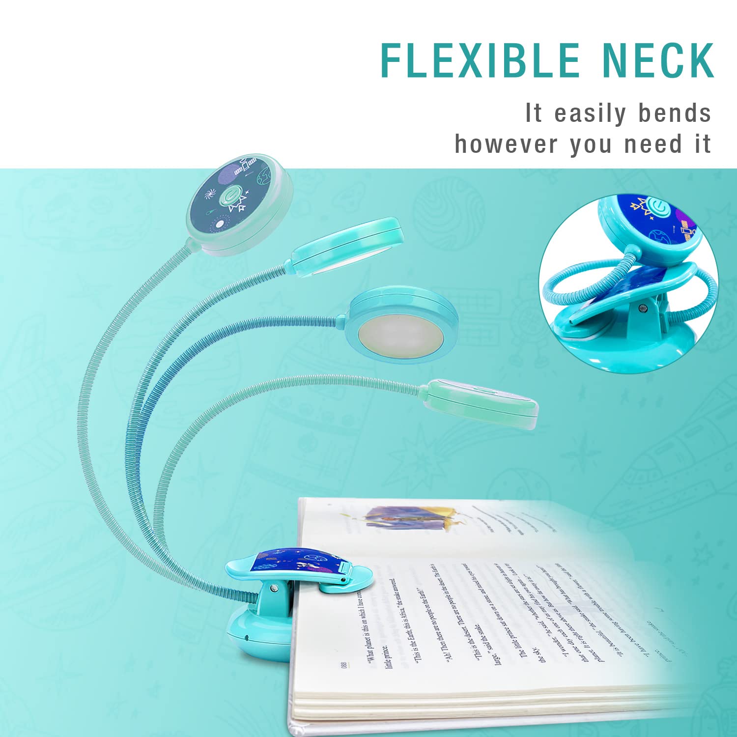 Vekkia Cute Rechargeable Book Light,Eye Caring Reading Light For Kids Clip On, 3 Colors & 3 Brightness, 1.8Oz Super Light Weight