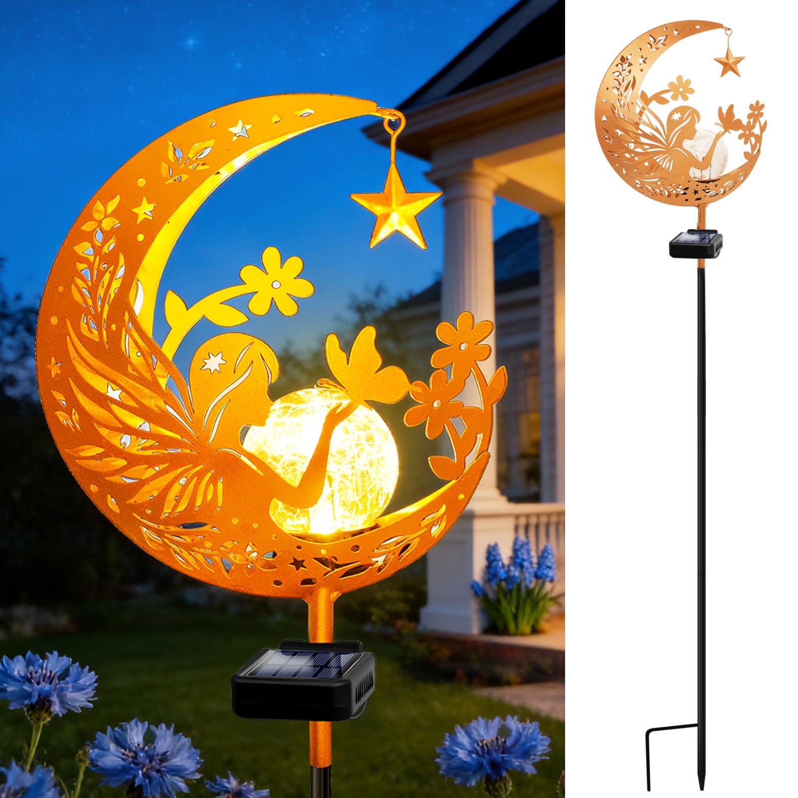 ZNYCYE Solar Garden Decor Outdoor Statue, Moon Fairy Garden Figurines for Mom Women Grandma Solar Stake Lights for Patio, Yard, 