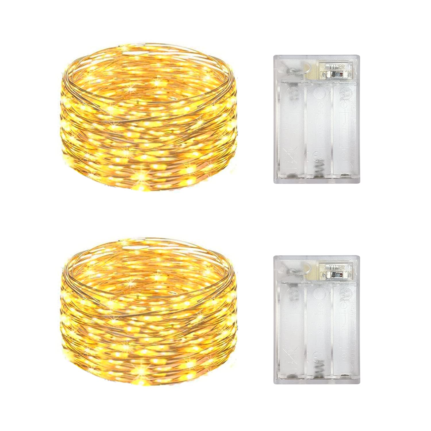 Everfit Lighting Mini LED Fairy Lights, 50 Count, 10ft Silver Wire, Battery Operated, Yellow, Model BC, Timer 6 Hours On/18 Hours Off