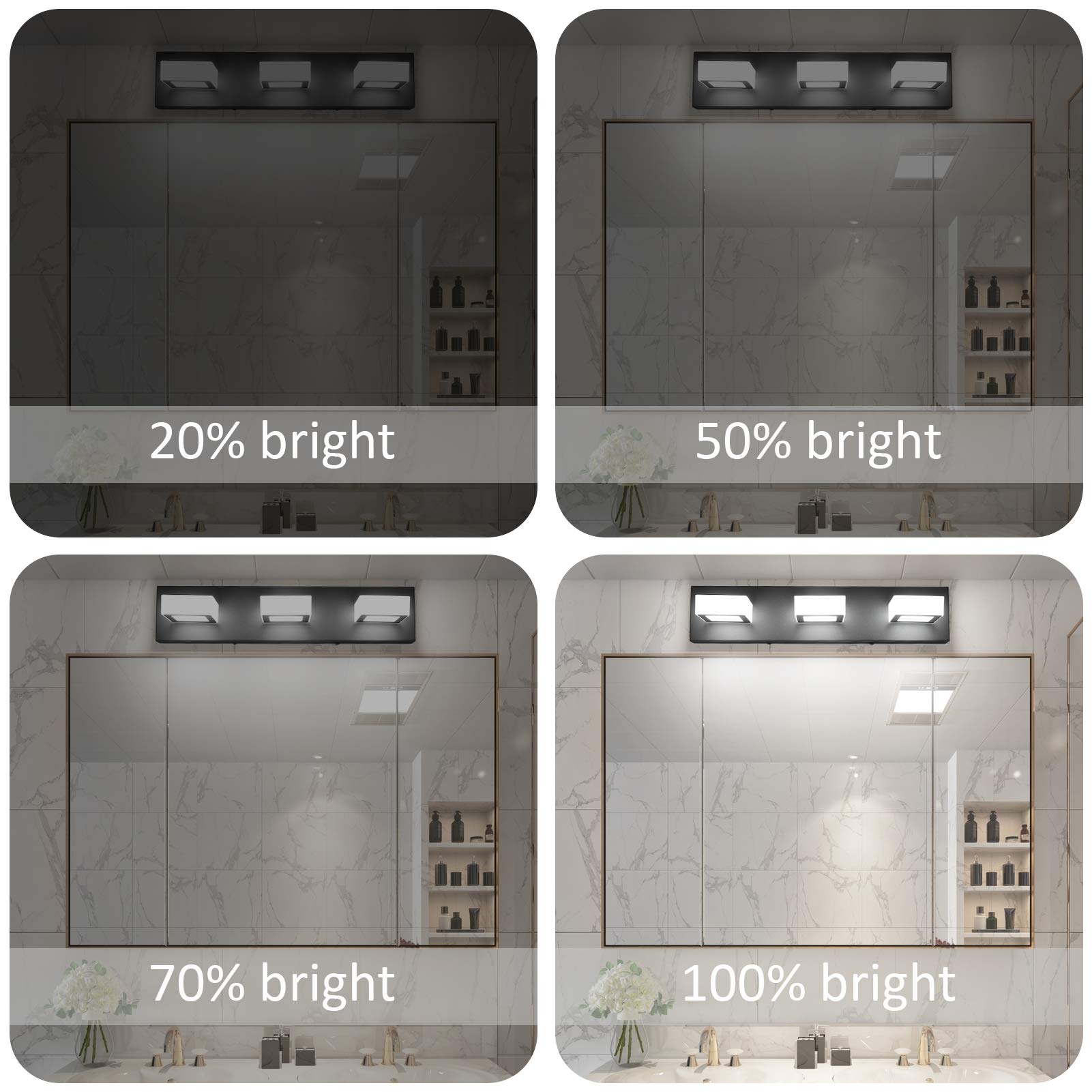 Ralbay 3-Light Dimmable Bathroom Vanity Light - Modern Matte Black Acrylic & Stainless Steel - Model D-8590-3T-Black