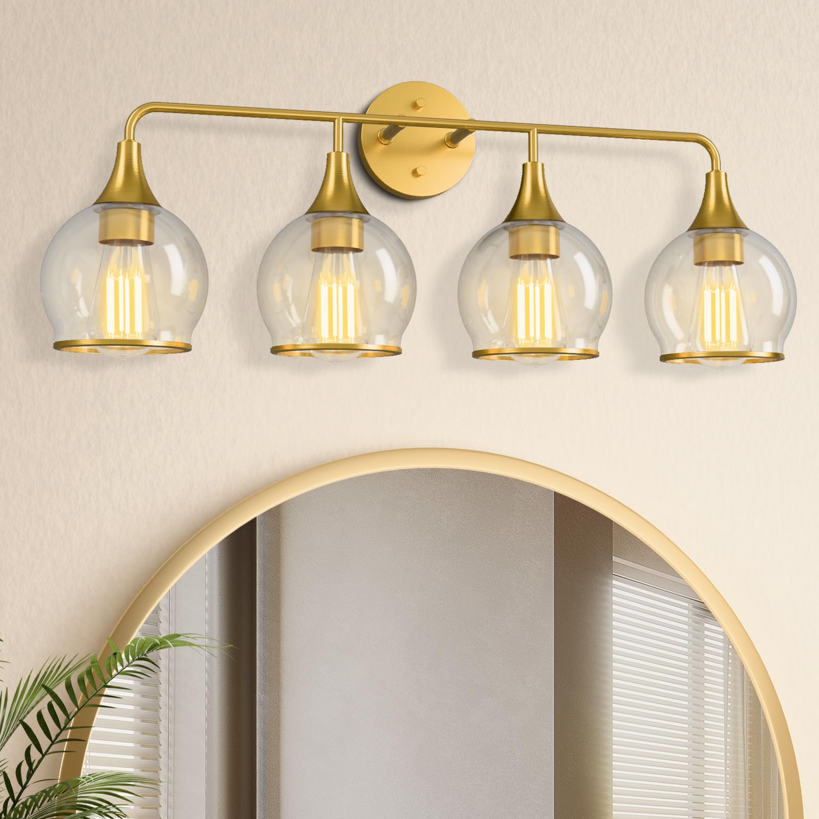 Lightania Bathroom Light Fixtures, 4-Light Vanity Lights with Clear Globe Glass Shade, Modern Gold Bathroom Vanity Light, Bathro