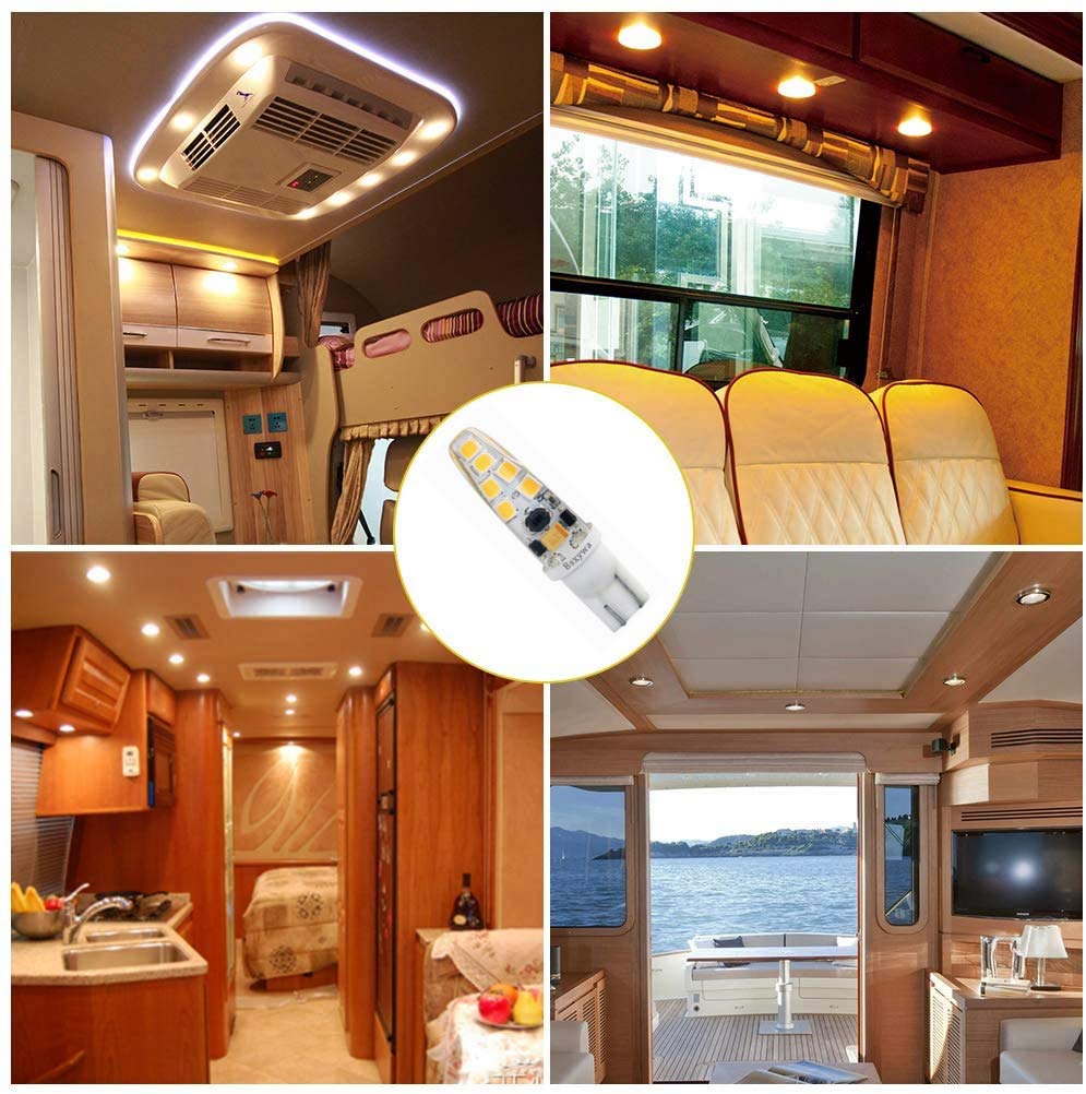 Bsxywa T5 T10 921 194 Wedge Base Landscape 12Volt Led Waterproof Light Bulb, 25W Equivalent 3Watt, Warm White 2700K-3000K For Ou