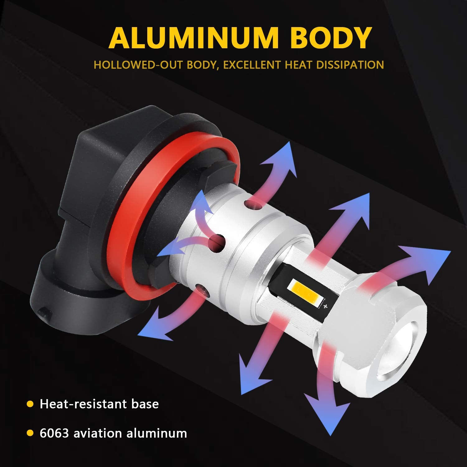 PHINLION H8 H11 LED Fog Light Bulbs, 3800 Lumens, 3000K Golden Yellow, Replacement for Car Truck DRL and Fog Lights