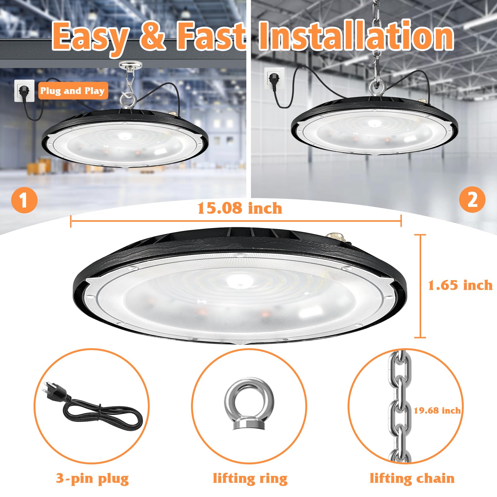Flyship LED High Bay Light 200W, 28000LM, IP65 Waterproof, 6 Pack, Black, Model YLT-GK21-200W