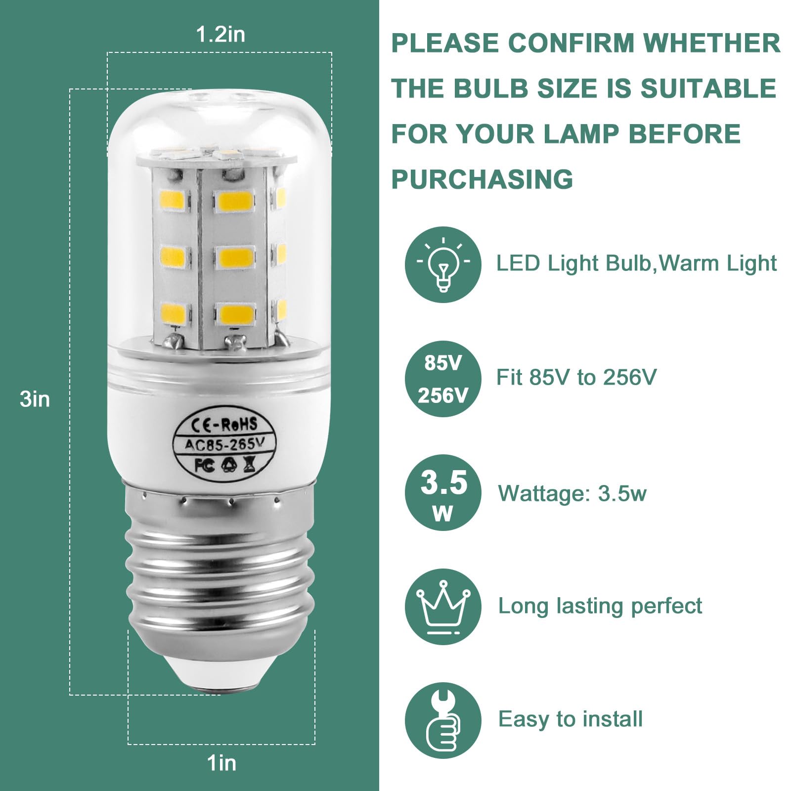 Ami Parts 2Pack 5304511738 Light Bulb Refrigerator 3.5W (110V-240V Warm Light) Led Kei D34L Replacement Light Bulb Refrigerator