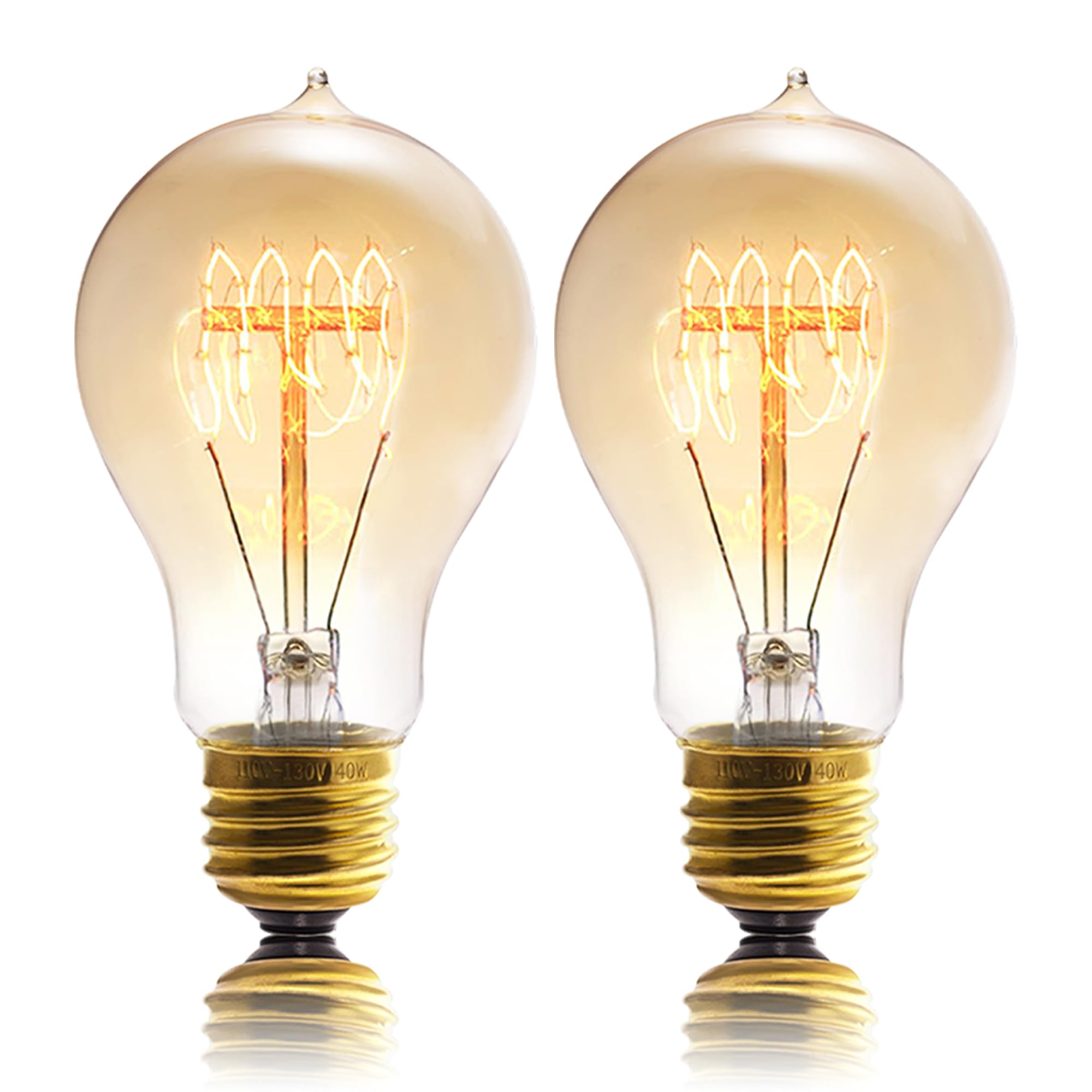 Sevici A19 40 Watt Incandescent Light Bulbs A60 Vintage Style Edison Bulbs E26 Soft Yellow Light Bulbs Amber Bulbs Retro Light Bulb Old Fashioned Dimmable Edison Bulb Squirrel Cage 2 Pack