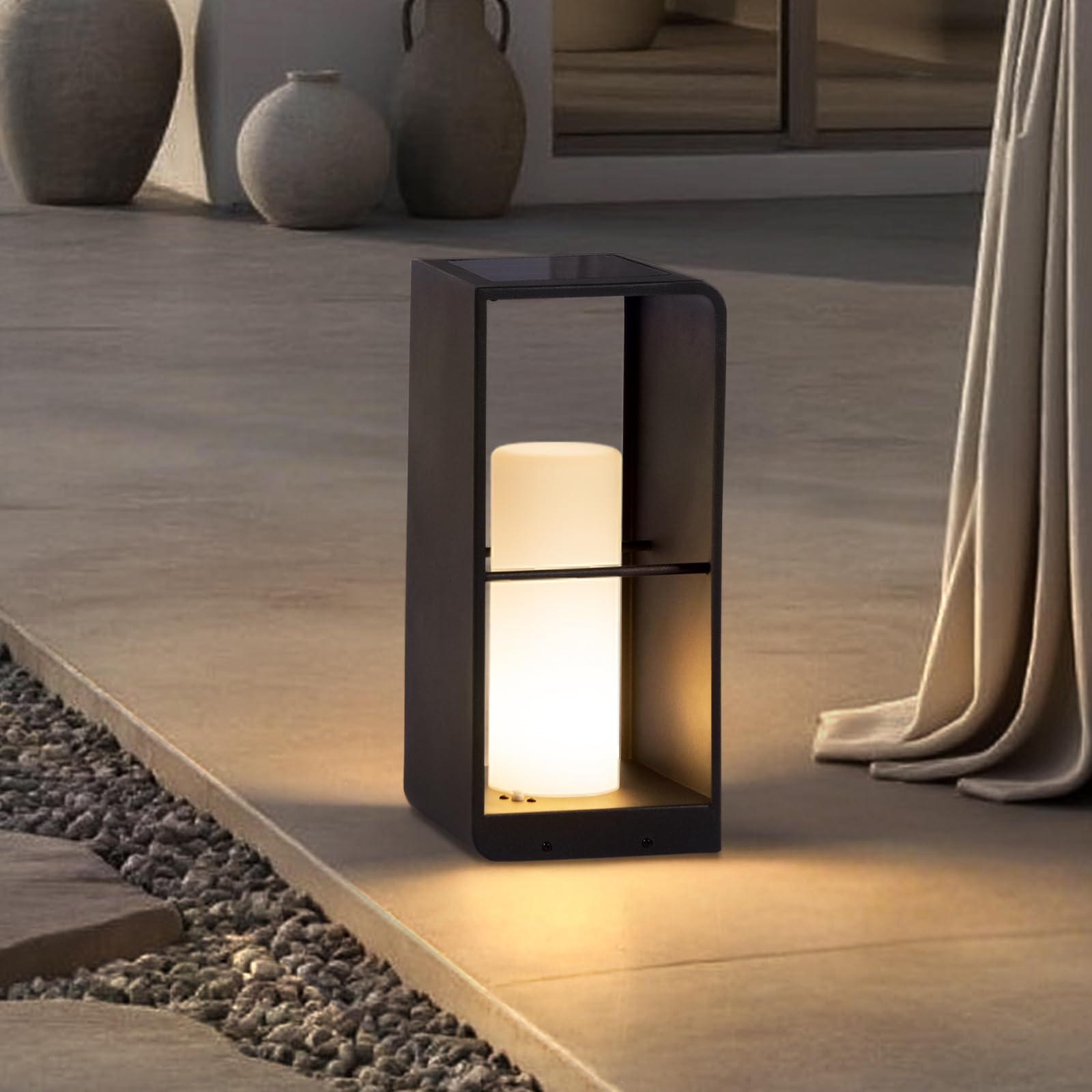 RIRZ Modern Floor Lamp with Remote (Adjustable Brightness), Dusk to Dawn Outdoor Solar Lanterns Waterproof IP65, Unique Floor La