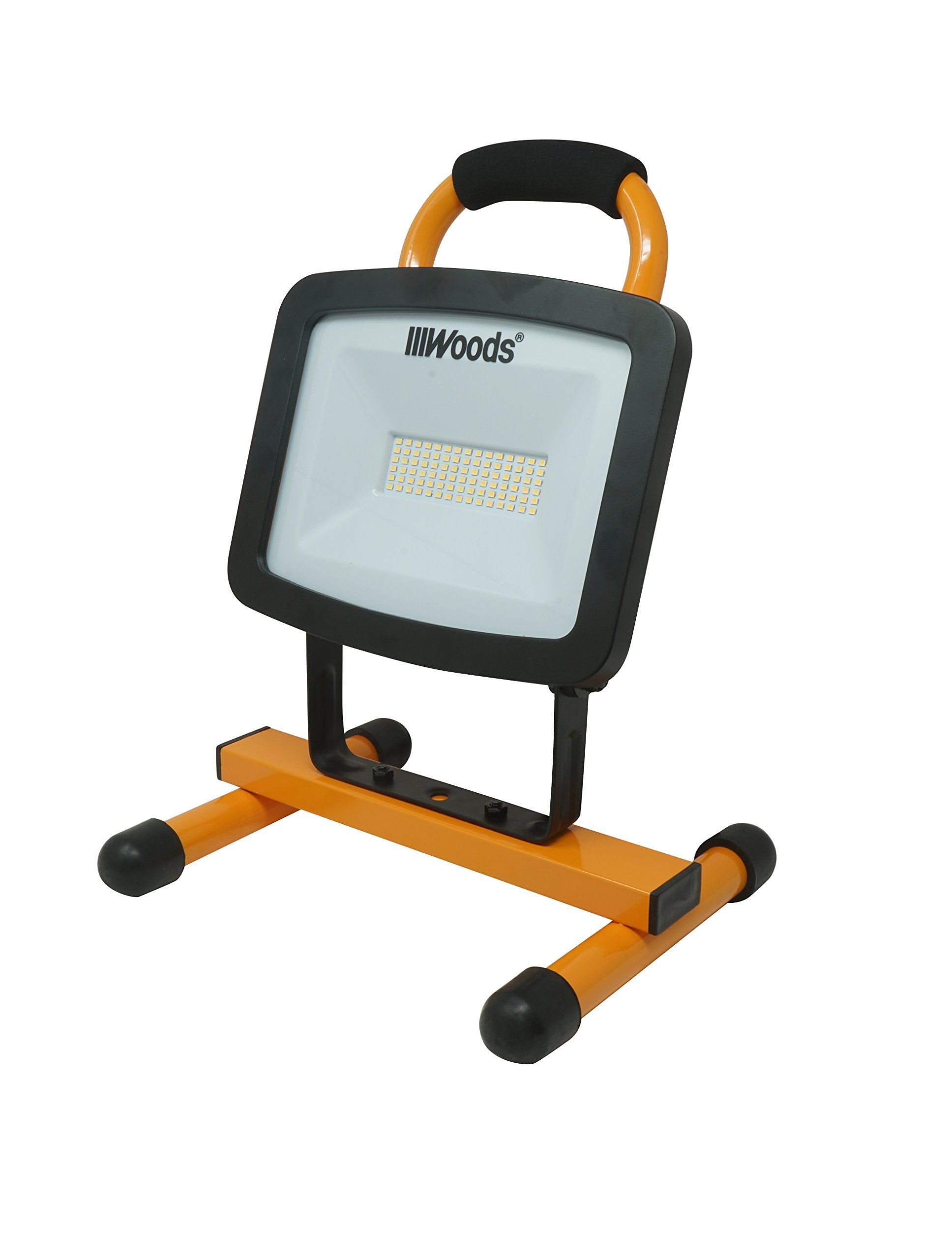 Woods Wl40072 Portable Led Work Light On Steel H-Stand, 6000 Lumens, 72 Watts, 4000 Kelvin, 5 Foot Cord, Orange/Black