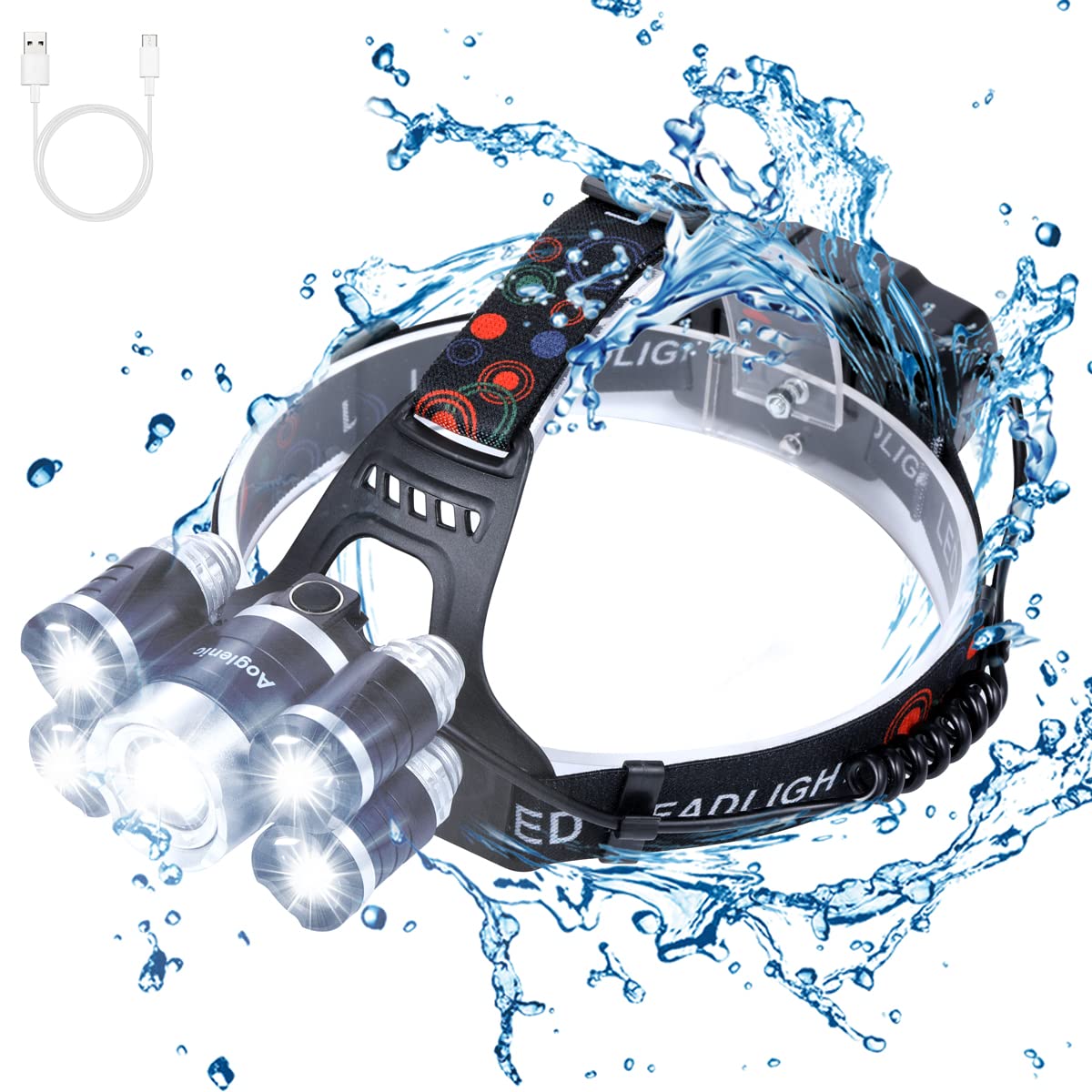 Aoglenic 1200 Lumen LED Headlamp, Waterproof, Zoomable, Aluminium-Alloy, Small, Silver