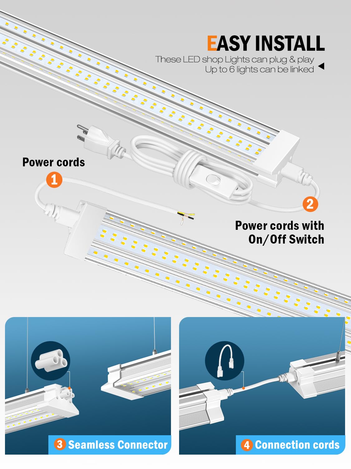 Led Shop Lights For Workshop 4Ft, New Upgrade Hanging/Surface Mount 4 Foot 10000Lm 5000K 60W Linkable 4Ft Led Shop Light With Pl