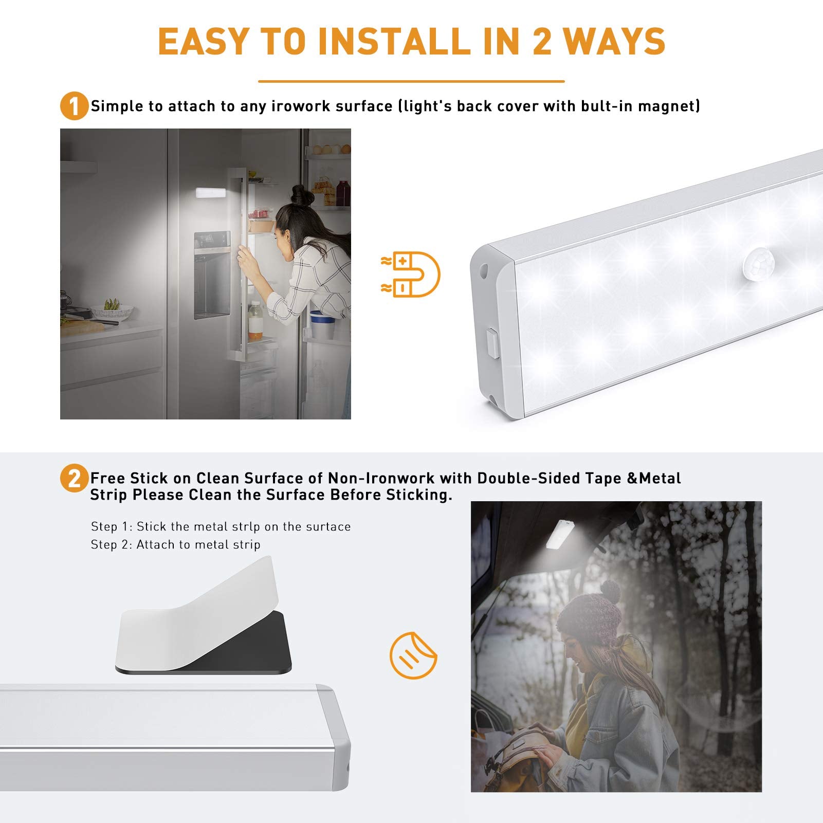 Lightbiz LED Closet Light - 5 Pcs USB Rechargeable Motion Sensor, Wireless Under Cabinet Lighting, White, Model P150