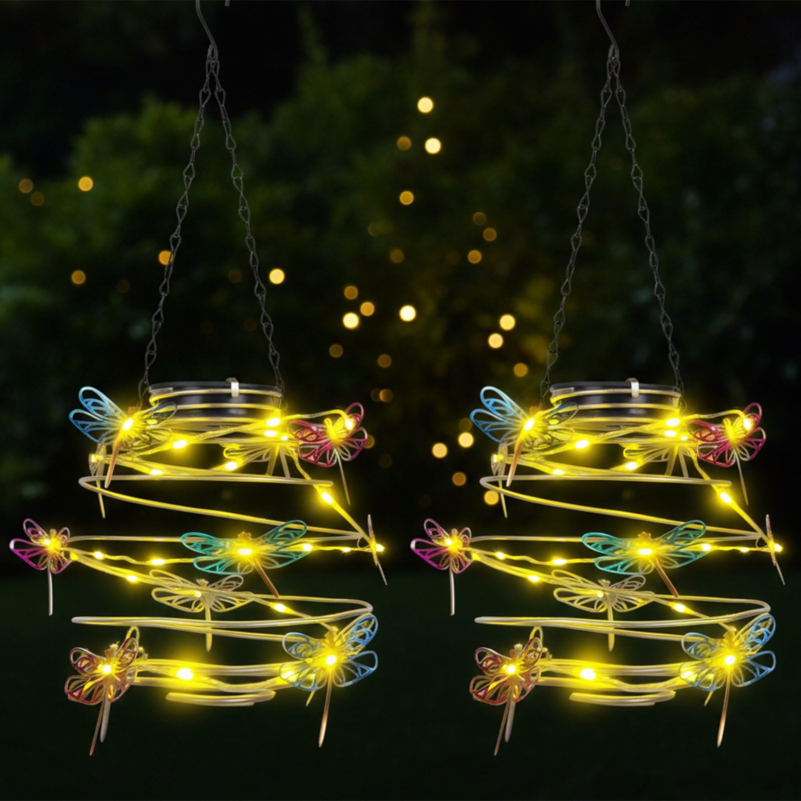 2 Pack Solar Outdoor Lantern Hanging Lights - 30LED Waterproof Solar Dragonfly Light Outdoor,Hanging Decor for Garden,Yard,Porch