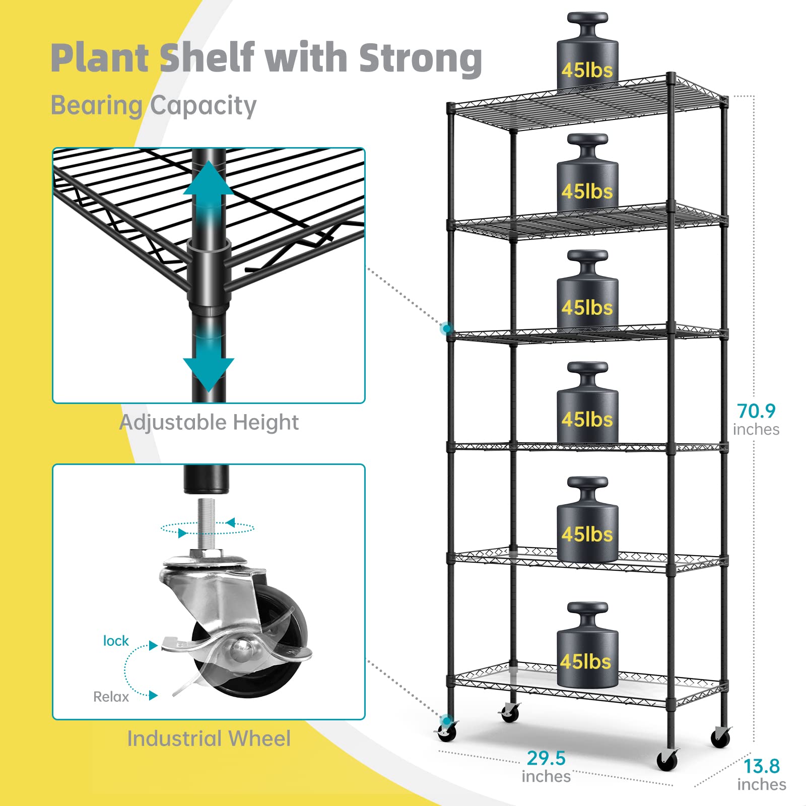 Bstrip 6-Tier Plant Shelf with Grow Light, Alloy Steel Greenhouse, 29.5"L×13.8"W×70"H, Warm Yellow & Pink