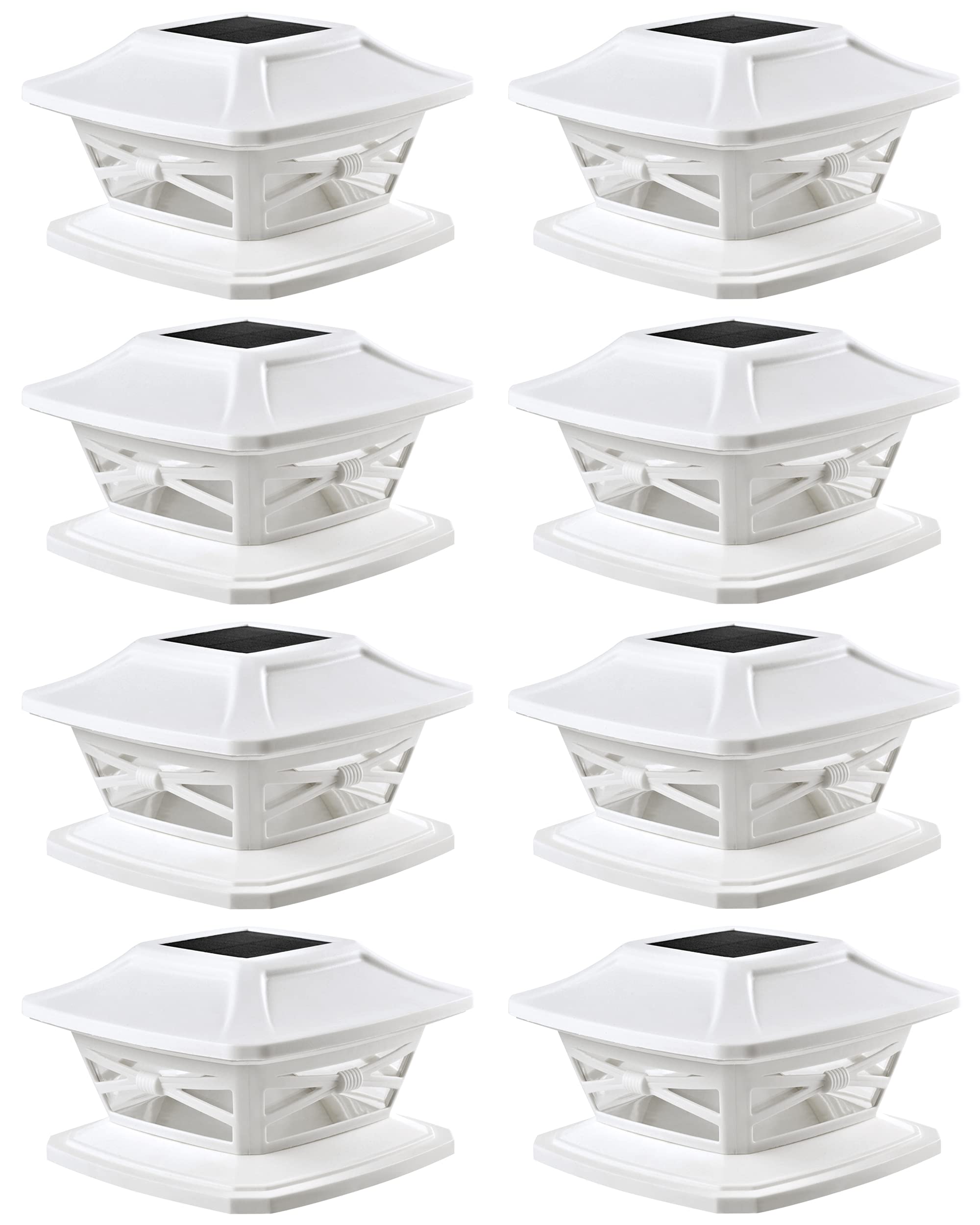 Davinci Lighting Flexfit Solar Post Cap Lights - 8 Pack, Pearl White, Plastic, Fits 4x4, 5x5, 6x6 Wooden Posts