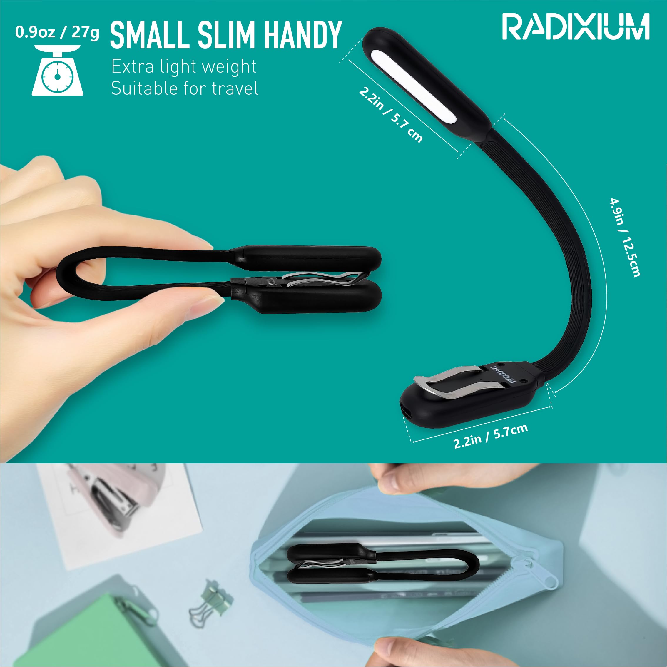 Slim Rechargeable Book Reading Light  Eye Caring Led With 4 Color Temperatures  Portable Clip On Book Light For Reading In Bed & Travelling. Prefect Elegant White Gift For Book Lover.(Black 2Pcs)