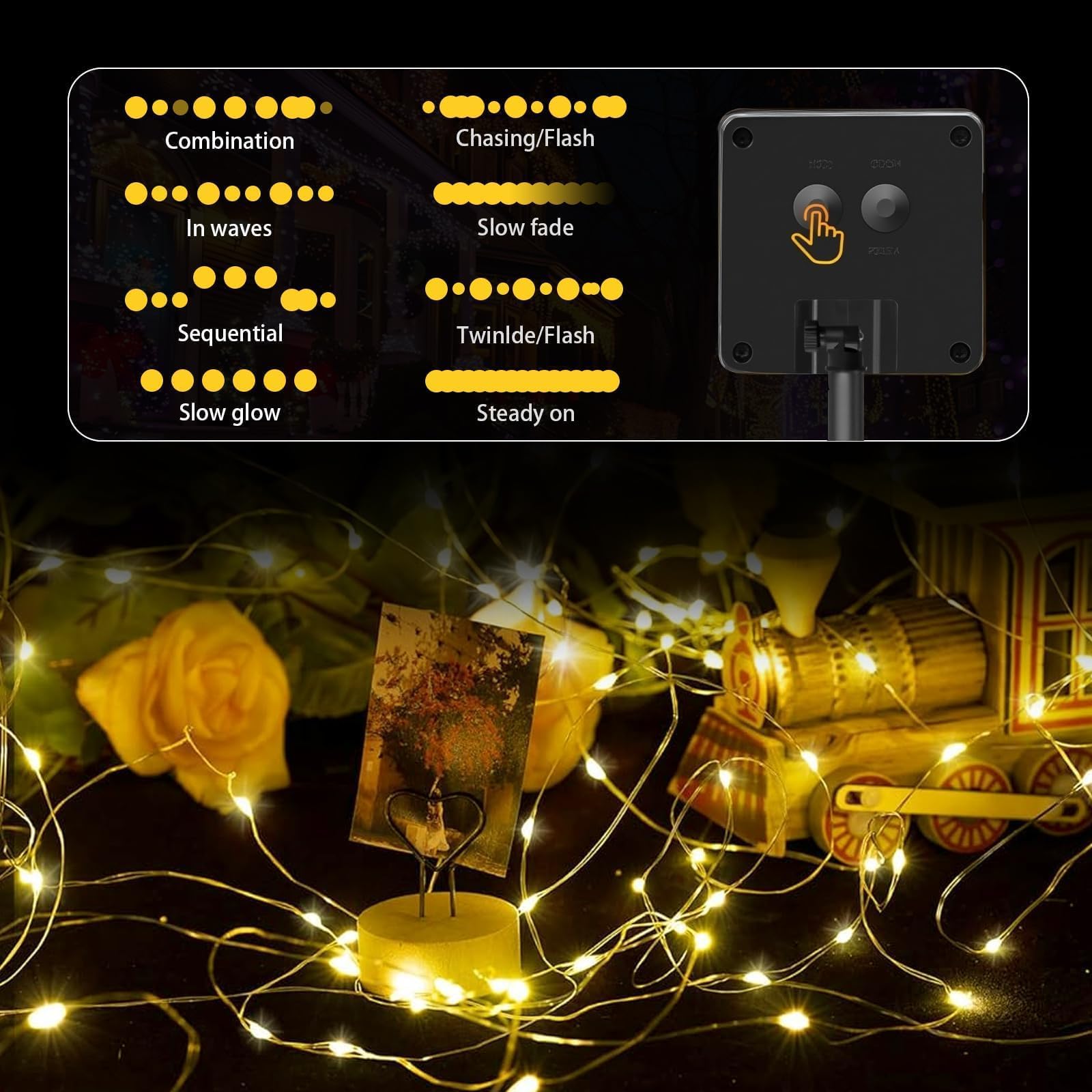 SyouHome Solar String Lights, 800 LEDs, 262FT, 8 Modes, IP65 Waterproof, Warm White, 4 Pack for Outdoor Garden Wedding Party