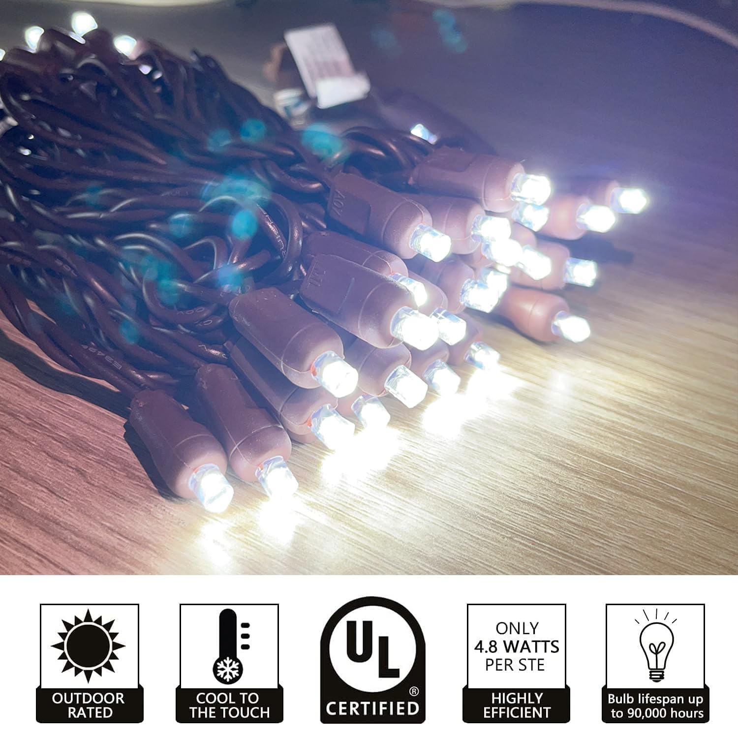 FOKATOM Mini Christmas String Lights, 50 Count, 17FT, 5MM Wide Angle LED, Brown Wire, Cool White, Model DL5-50-02B