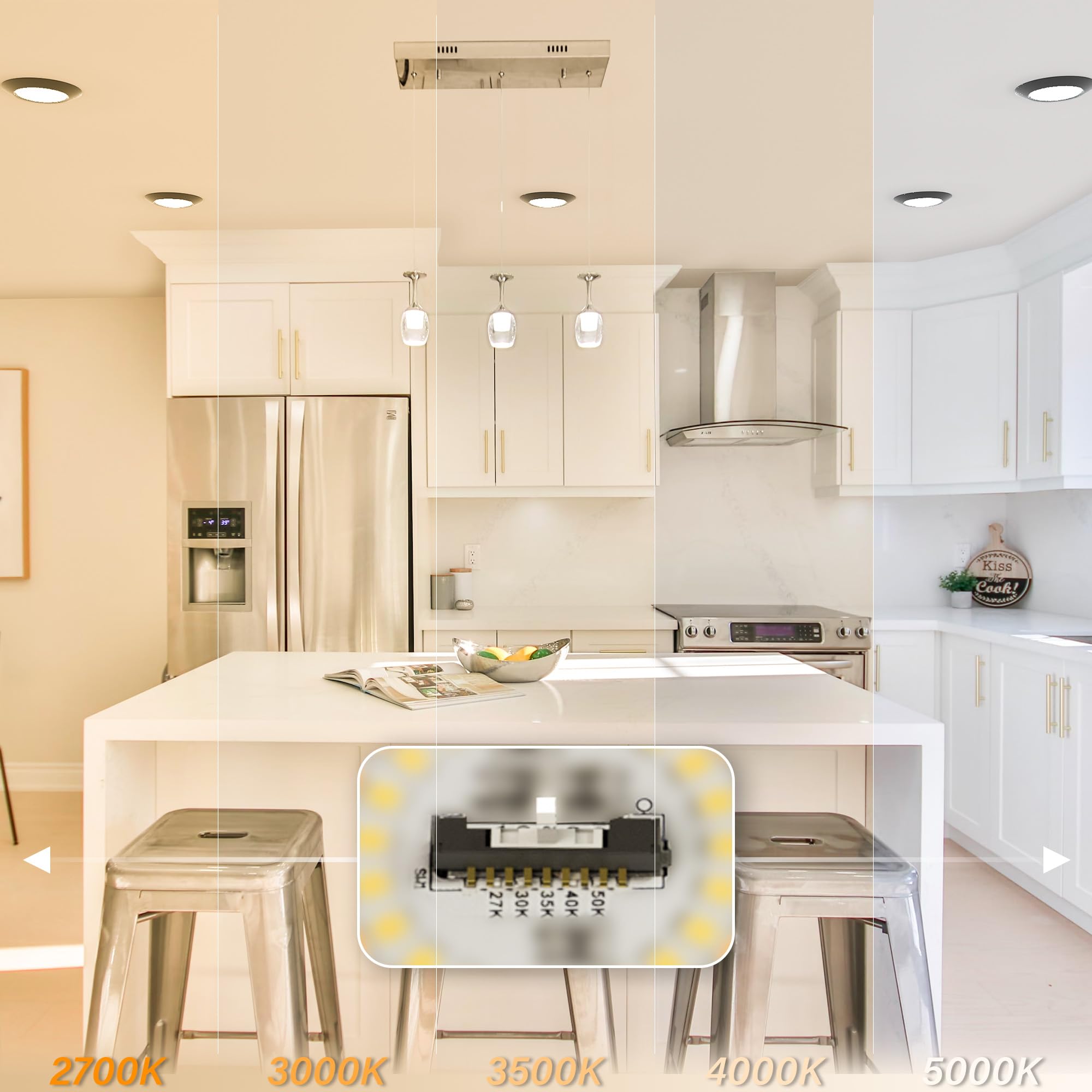 Jullison 20 Packs 4 Inch Black Led Low Profile Recessed & Surface Mount Disk Light, Round, 10W, 600 Lumens, 5Cct Field Selectabl