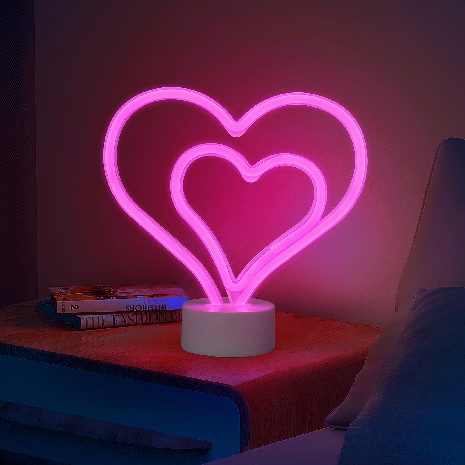 Halovin Pink Heart Neon Sign - LED Night Lamp, Battery Powered, Cute Decor for Bedroom, Home, Wedding & Party, Model XM241204