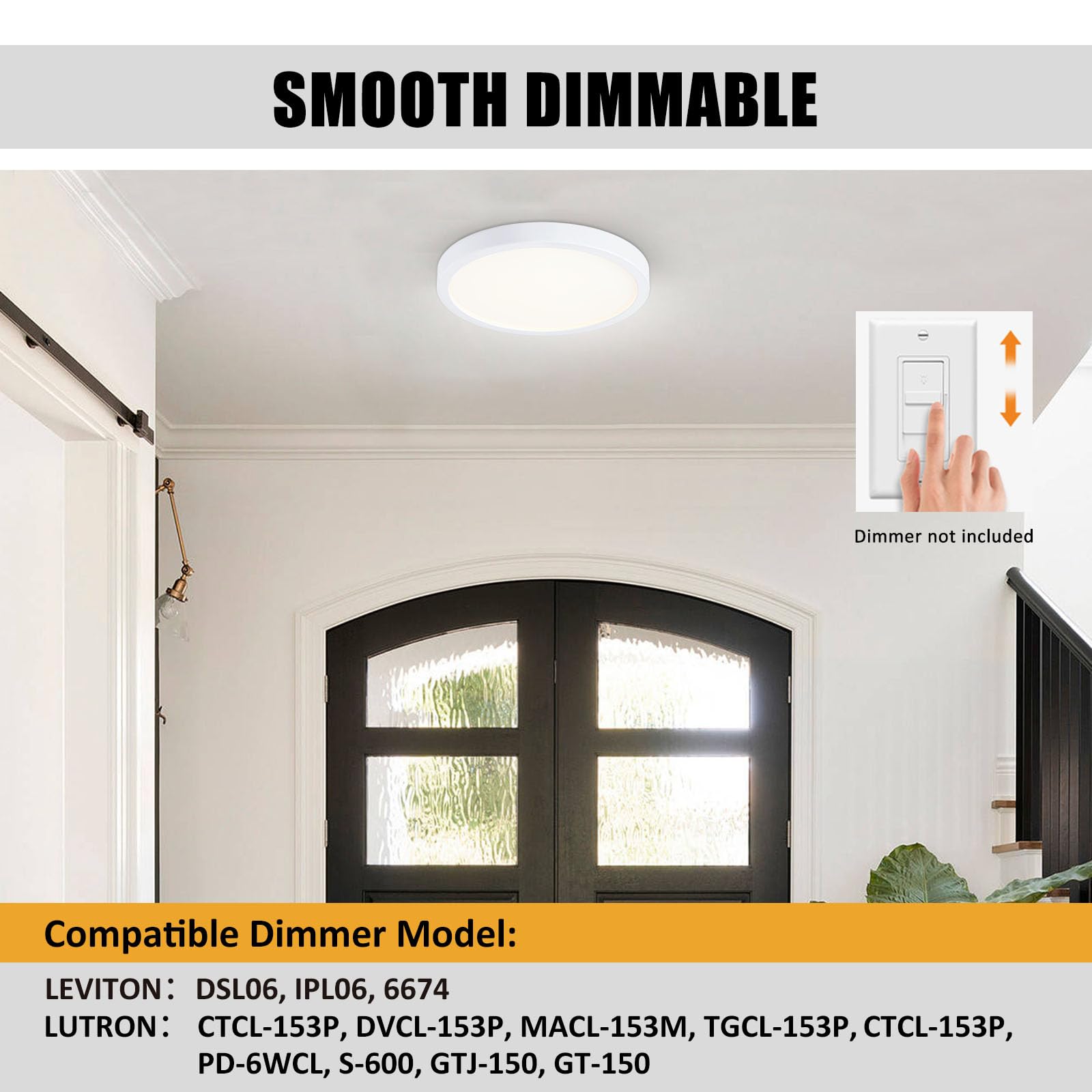 10 Inch Led Flush Mount Ceiling Light, Slim Dimmable Round Ceiling Light Flush Mount For Kitchen, Bedroom, Metal And Glass Ceili