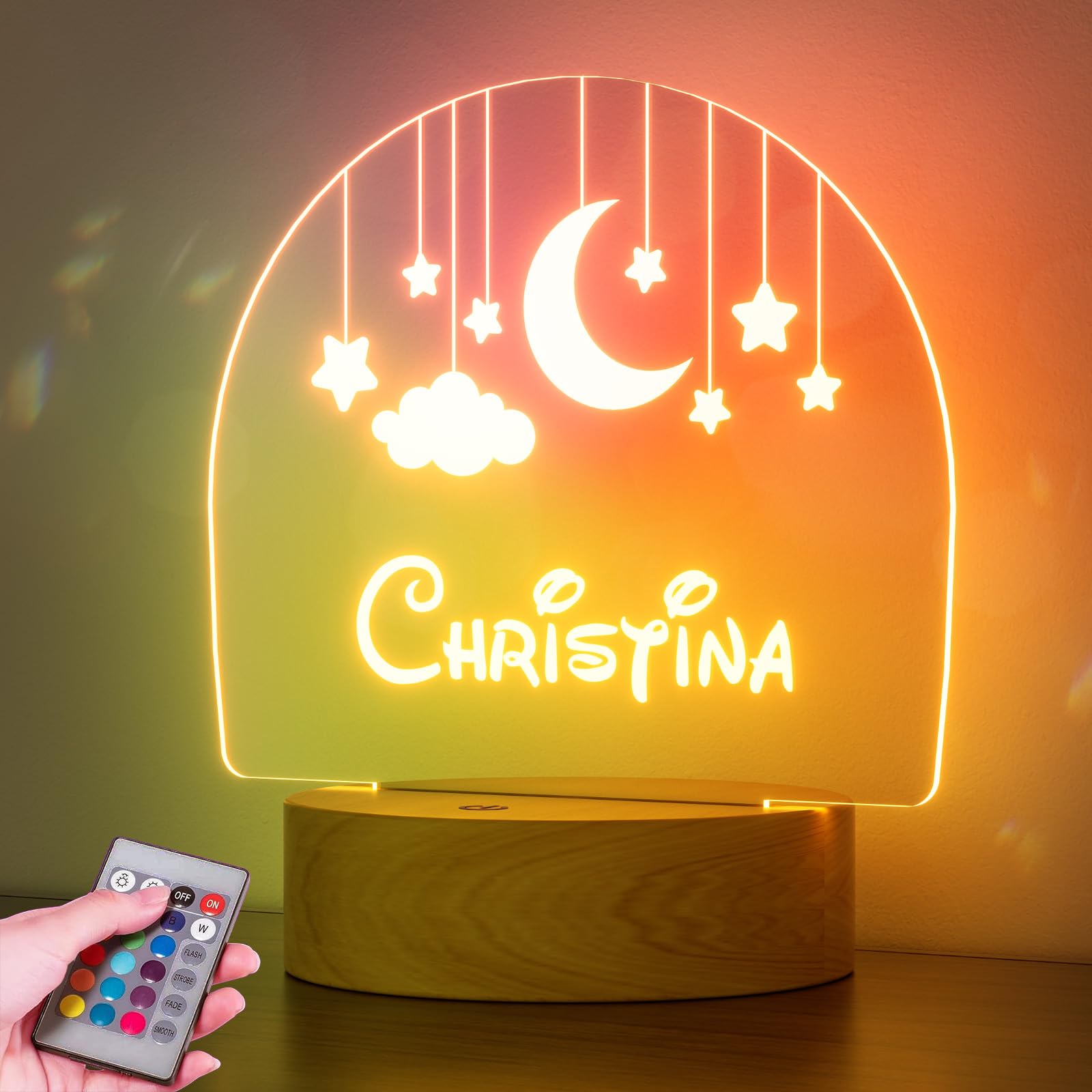 Burst Bird Personalized Night Light for Kids, Laser Engraved Acrylic, Starry Night, Includes Remote, Model PNL-Starry Night02