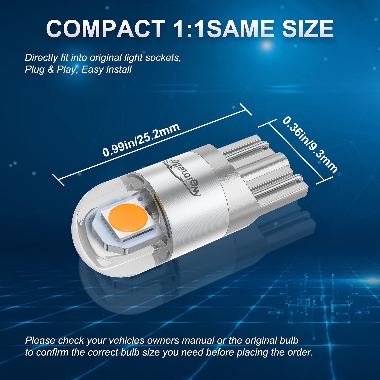 WEIMELTOY 194 LED Car Bulb Amber Yellow 3030 Chipset T10 194 168 W5W 12V License Plate Light 12pcs/pack