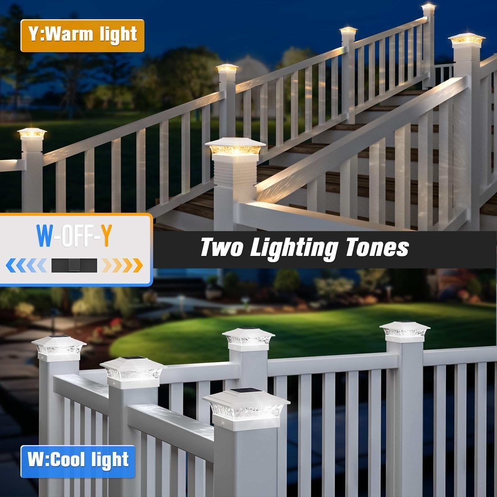 JOFIOS Solar Post Cap Lights 12pack, Waterproof Plastic for 4x4 Posts, White, Warm/Cool White, Model TZ19