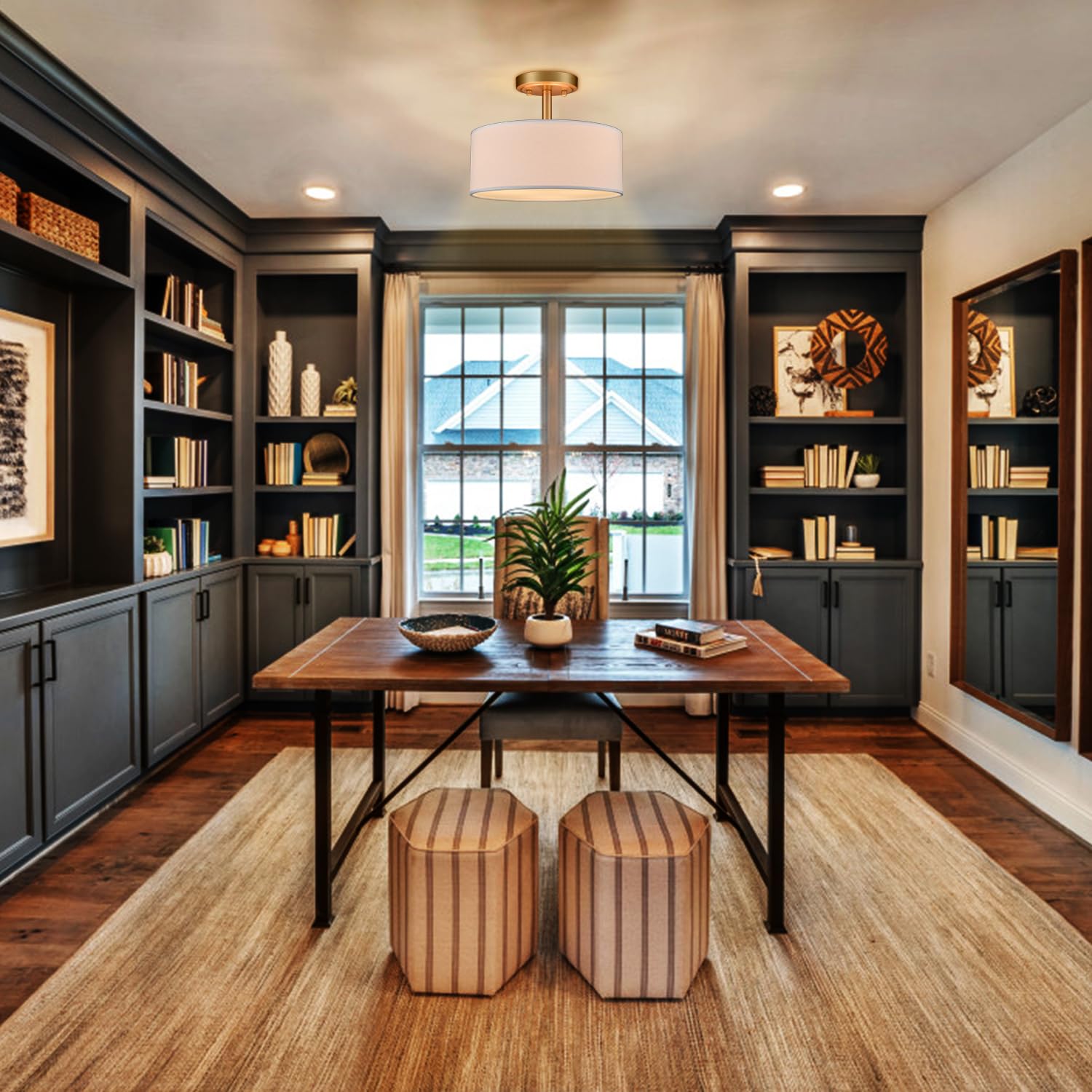 AXILAND Ceiling Light Fixture, Gold Metal, 3-Light Drum Design, Model T7214-3CU-J, Semi Flush Mount for Hallway, Bedroom, Office