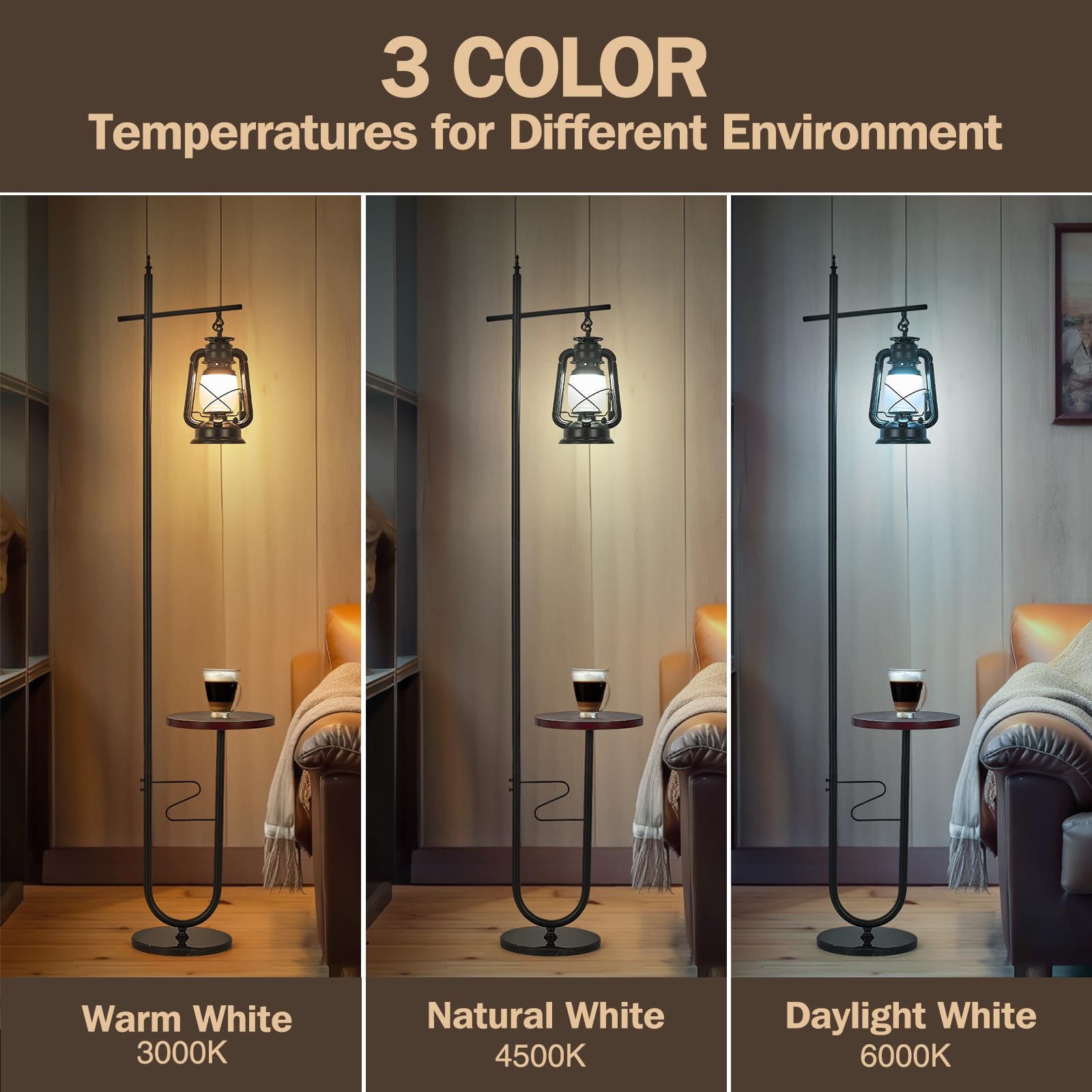 Workluurop Vintage Rustic Tall Pole Lamp With Silk Fabric Shade,Led Bulb For Living Room Bedroom Office