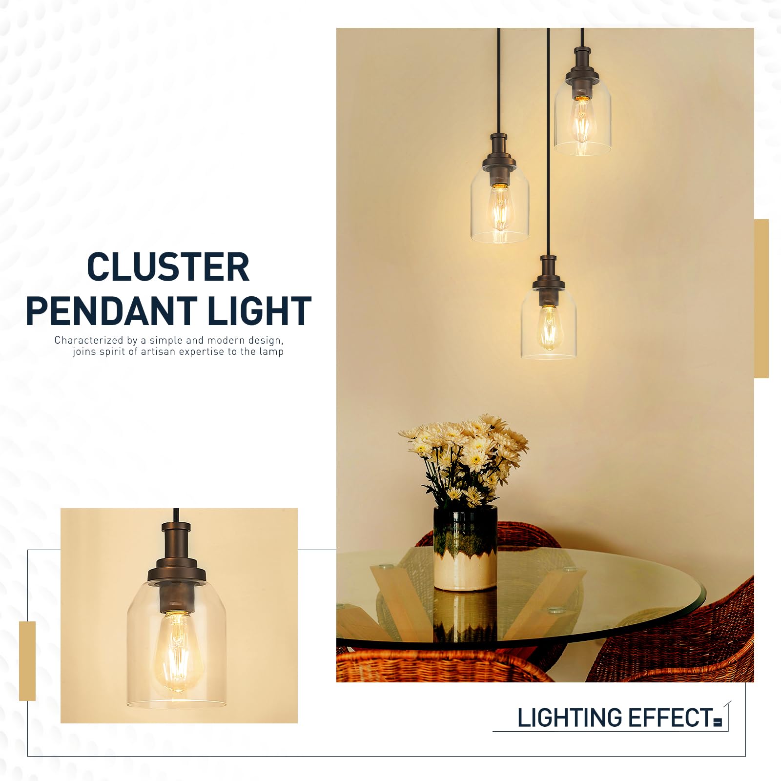 Zeyu 3-Light Pendant Lighting, Adjustable Farmhouse Cluster Pendant Light For Kitchen Dining Room, Oil Rubbed Bronze Finish With