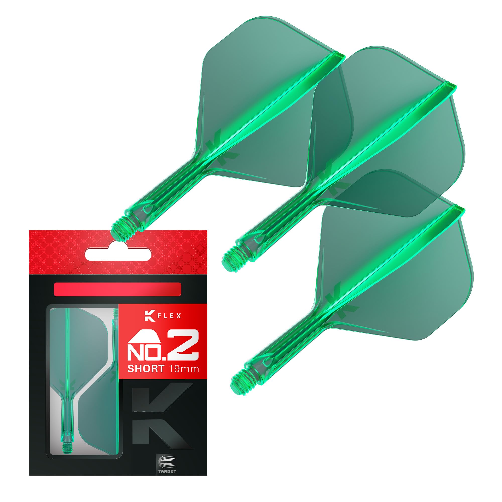 Target Darts K Flex Integrated Dart Flights & Shafts, Short 19mm, Green, Model taf1433, Pack of 3, Professional Dart Accessories