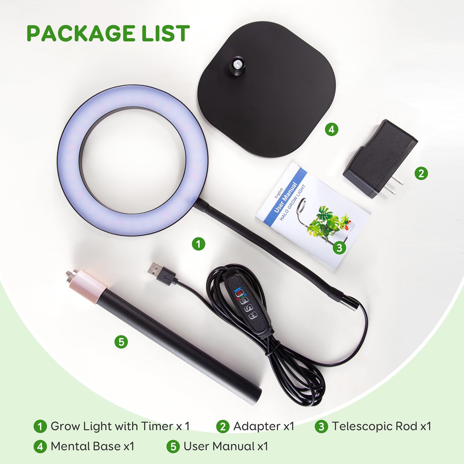 Lpmzmbl One Head Grow Lights For Indoor Plant Full Spectrum, Desk Halo Plant Lights For Indoor Growing With 3H/9H/12H Timer, 5 Dimmable Levels,Height Adjustable 9.4-23.6&quot;,Strong Metal Base Happy Light