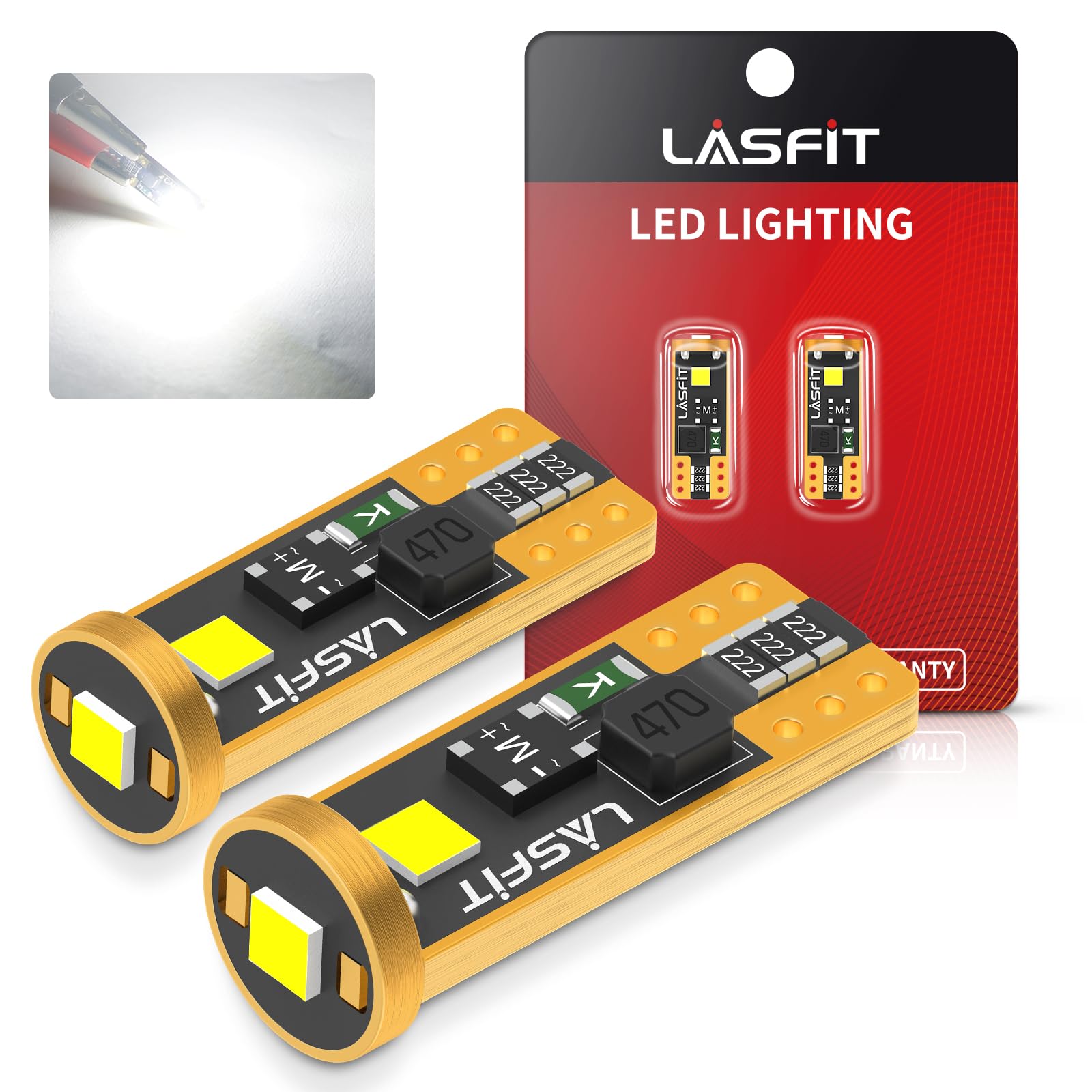 LASFIT 194 LED Bulb T10 168 W5W Replacement Light Bulbs, Super Bright 6000K White, Pack of 2