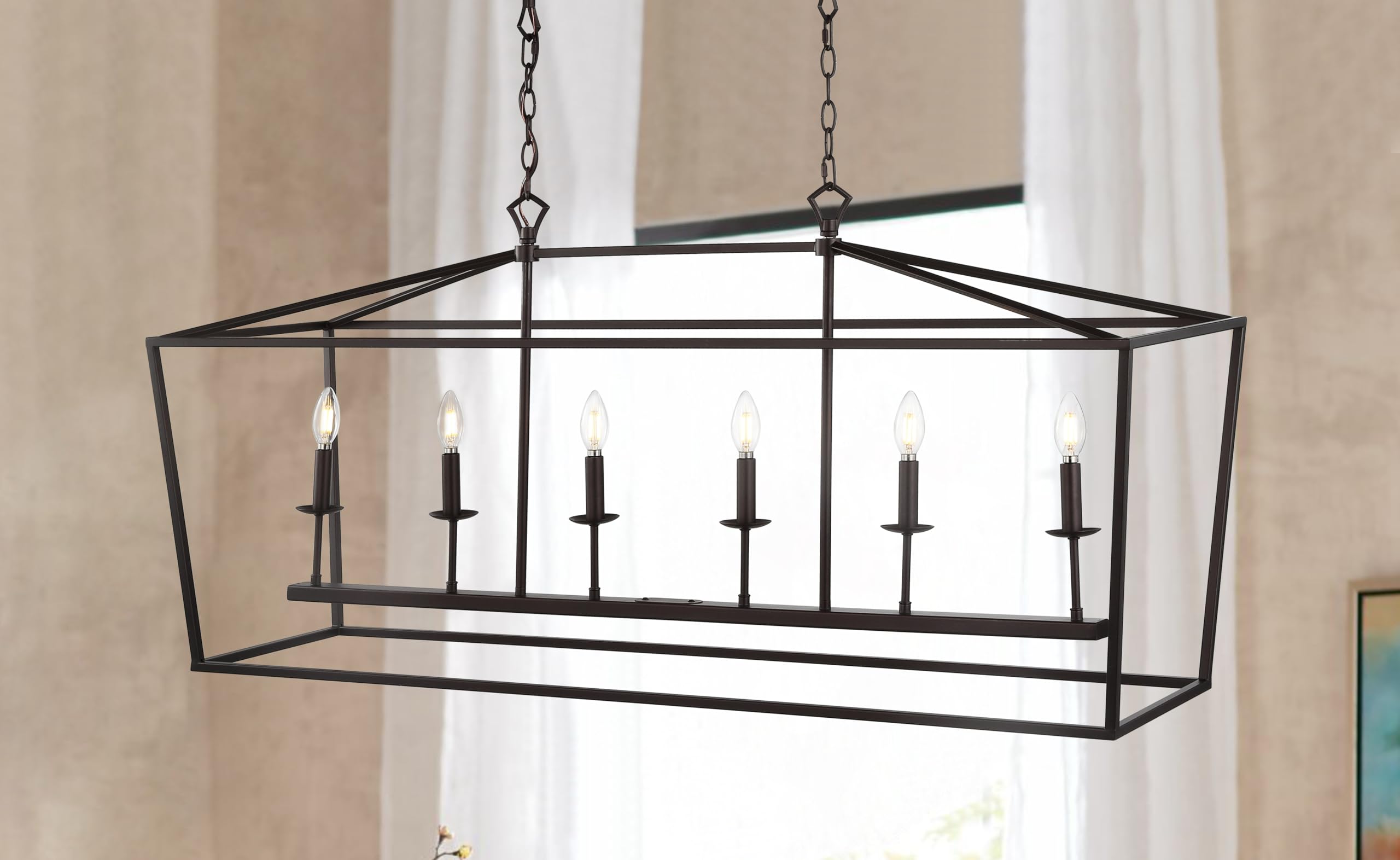 JONATHAN Y Pagoda Lantern Pendant Light Dimmable Metal 49 in Oil Rubbed Bronze Model JYL7439A