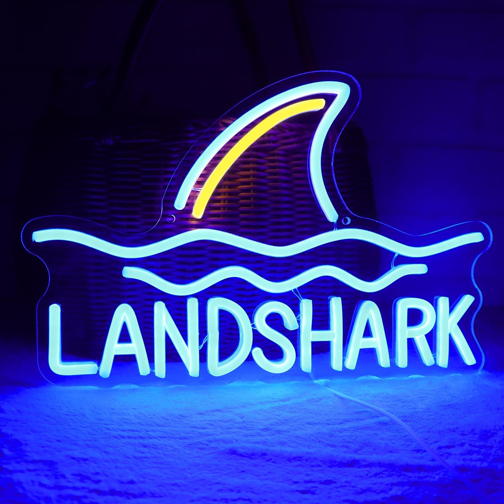 Tiabuy LED Shark Neon Sign - Acrylic Lager Light for Home Bar, 17 x 9.5 inch, Blue (Landshark), Model TB-NS-W-02