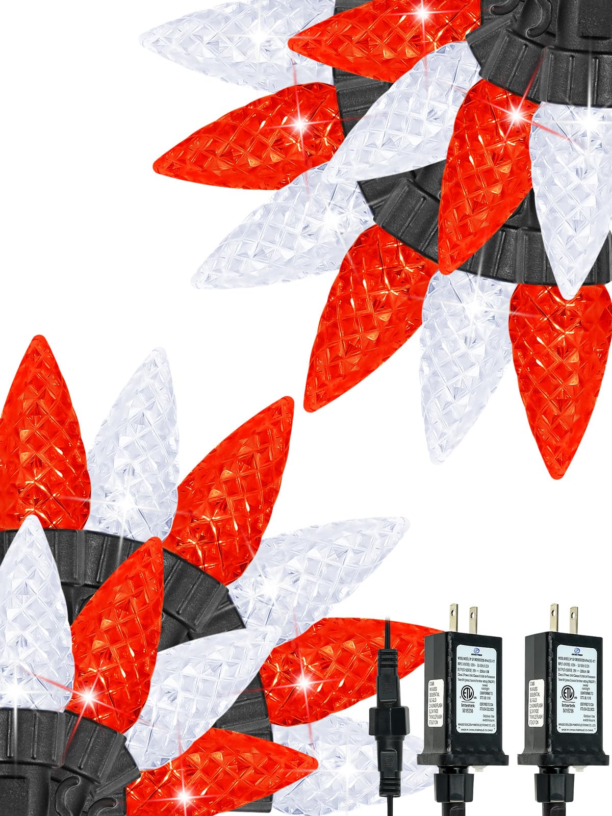 2 Pack C6 Christmas Lights Outdoor Indoor  Total 200 Led 66 Ft Connectable Christmas String Lights With Timer & 13 Modes  Waterproof Twinkle Light For Xmas Tree Party Yards Decorations (Red And White)