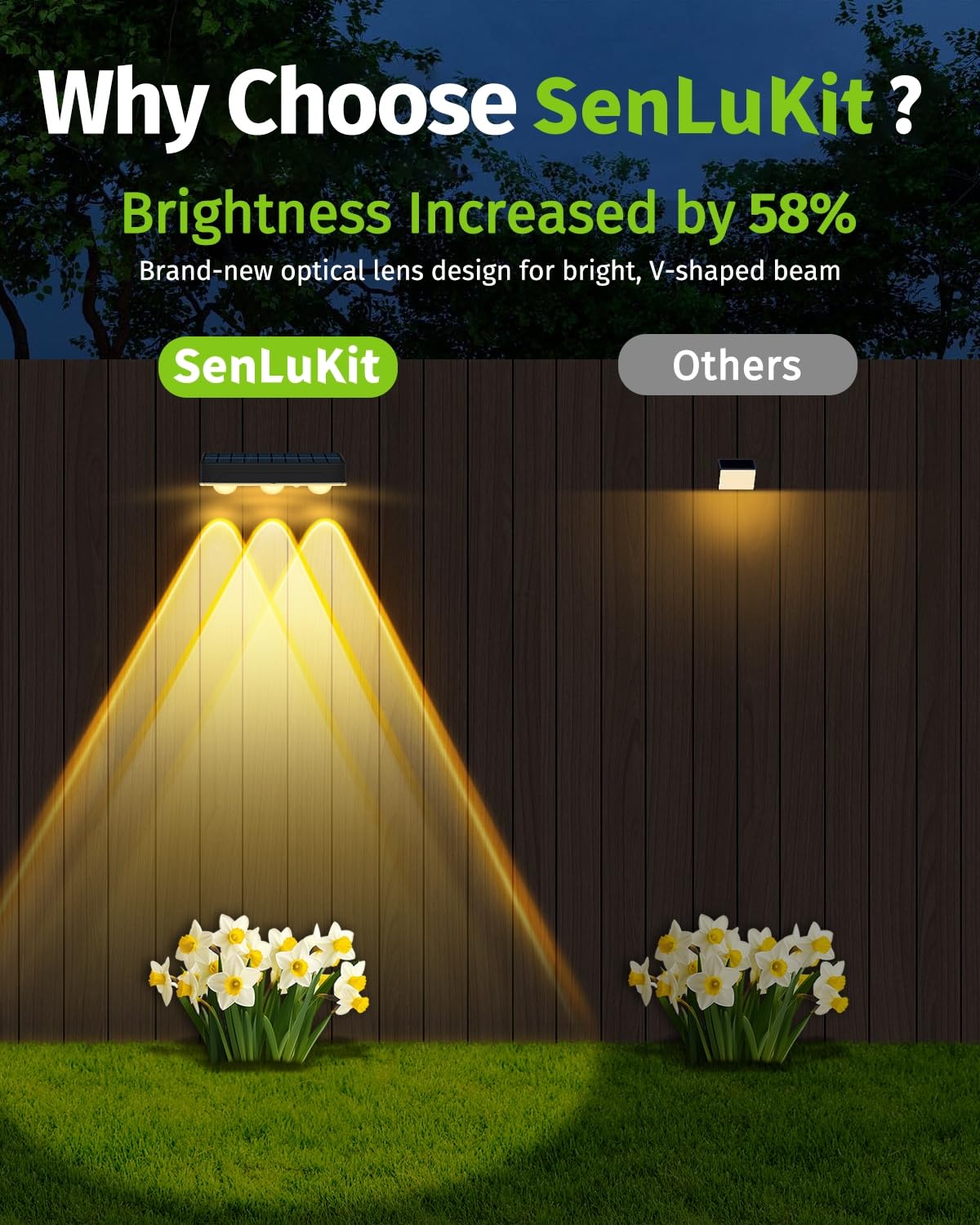Solar Fence Lights Outdoor 8 Pack Upgraded High Brightness 3 Led Spot Lens Waterproof Deck Lights 7 Mode Warm & Cool White Rgb S