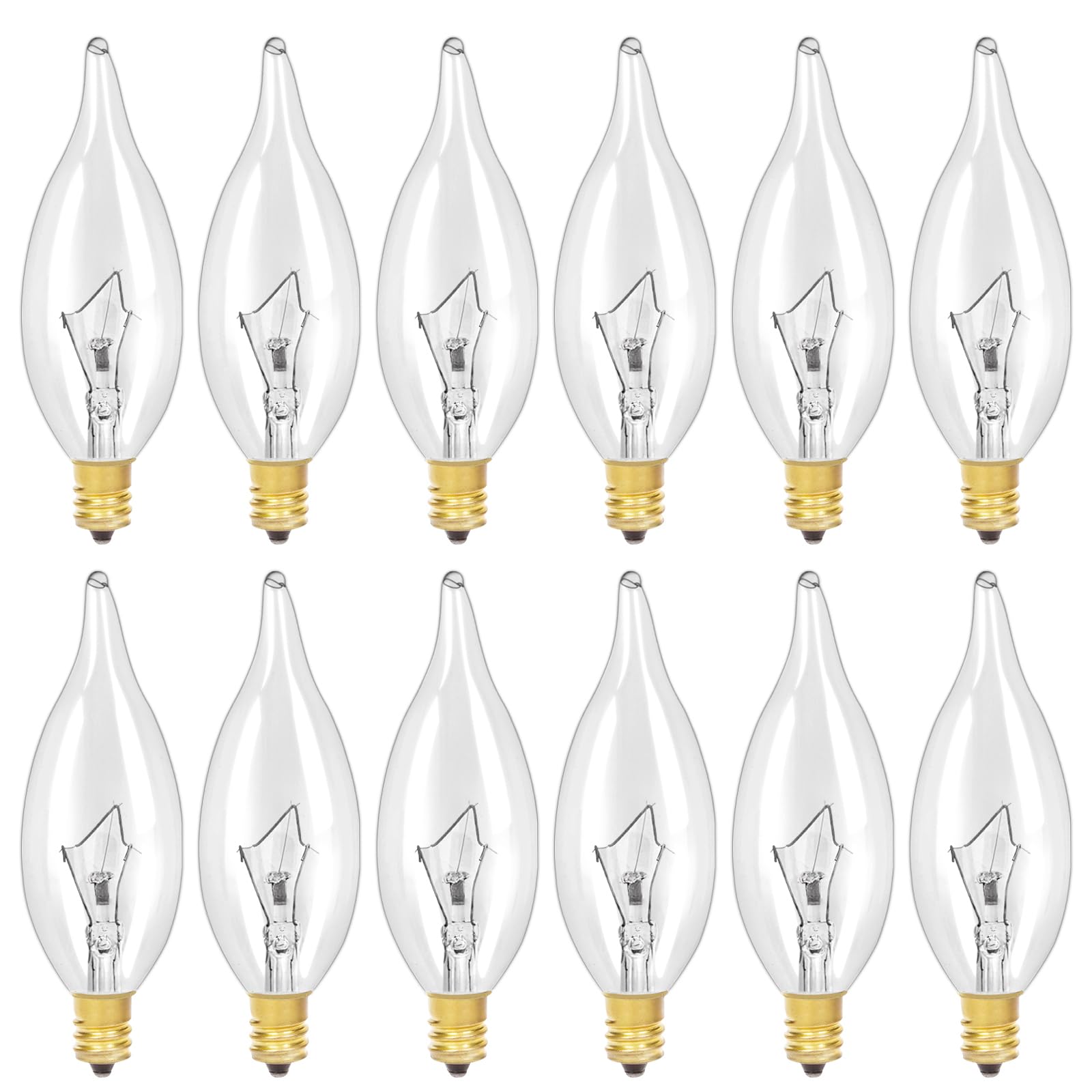 Linmifo 12-Pack E12 B10 Clear Candelabra Base Bulb, 60W 120V Incandescent Candle Light Bulbs Dimmable Chandelier Light Bulbs For