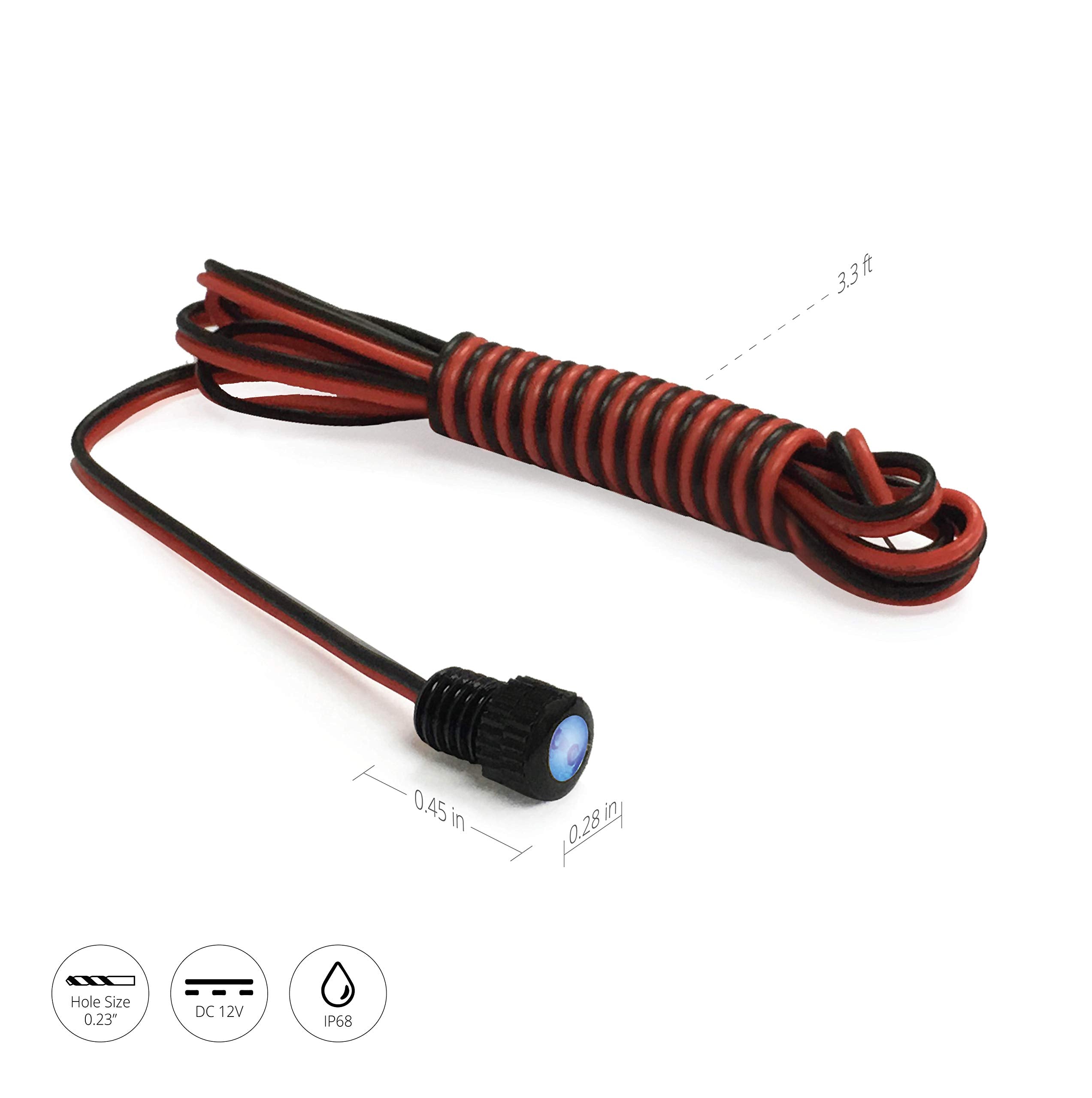 Brightest Light Bolt - Flush Mount 12V Led Light For Bumper, Grille, Cars Interior, Dash, Ambient Lighting, Motorcycle W/Sleek Aluminum Housing & Screw Nut (6 Mm Black, Blue Led)