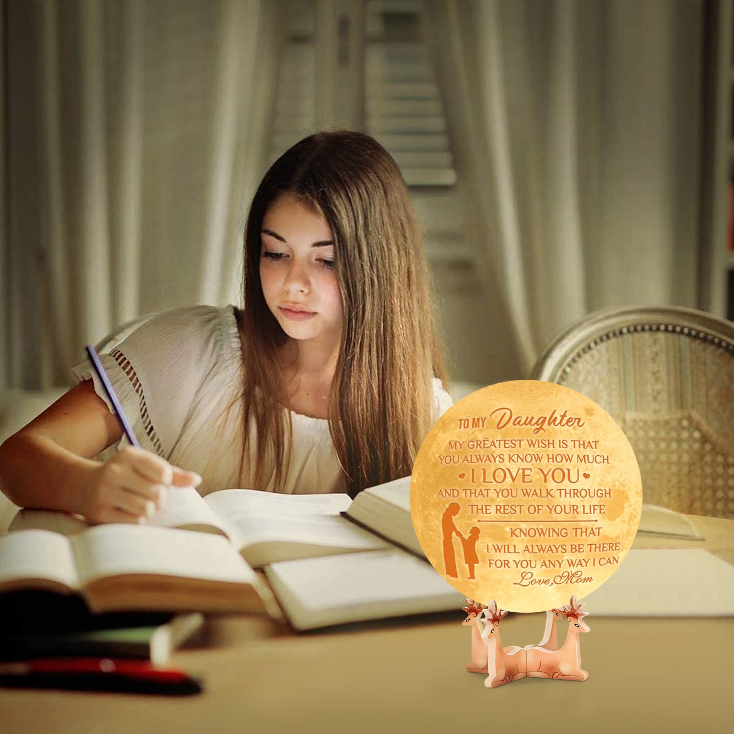 K Kenon Engraved 3D Moon Lamp For Daughter, Personalized 5.9 Inch 3D Printing Moon Light Gift For Daughter Valentine'S Christmas Gift (For Daughter Mom-04)