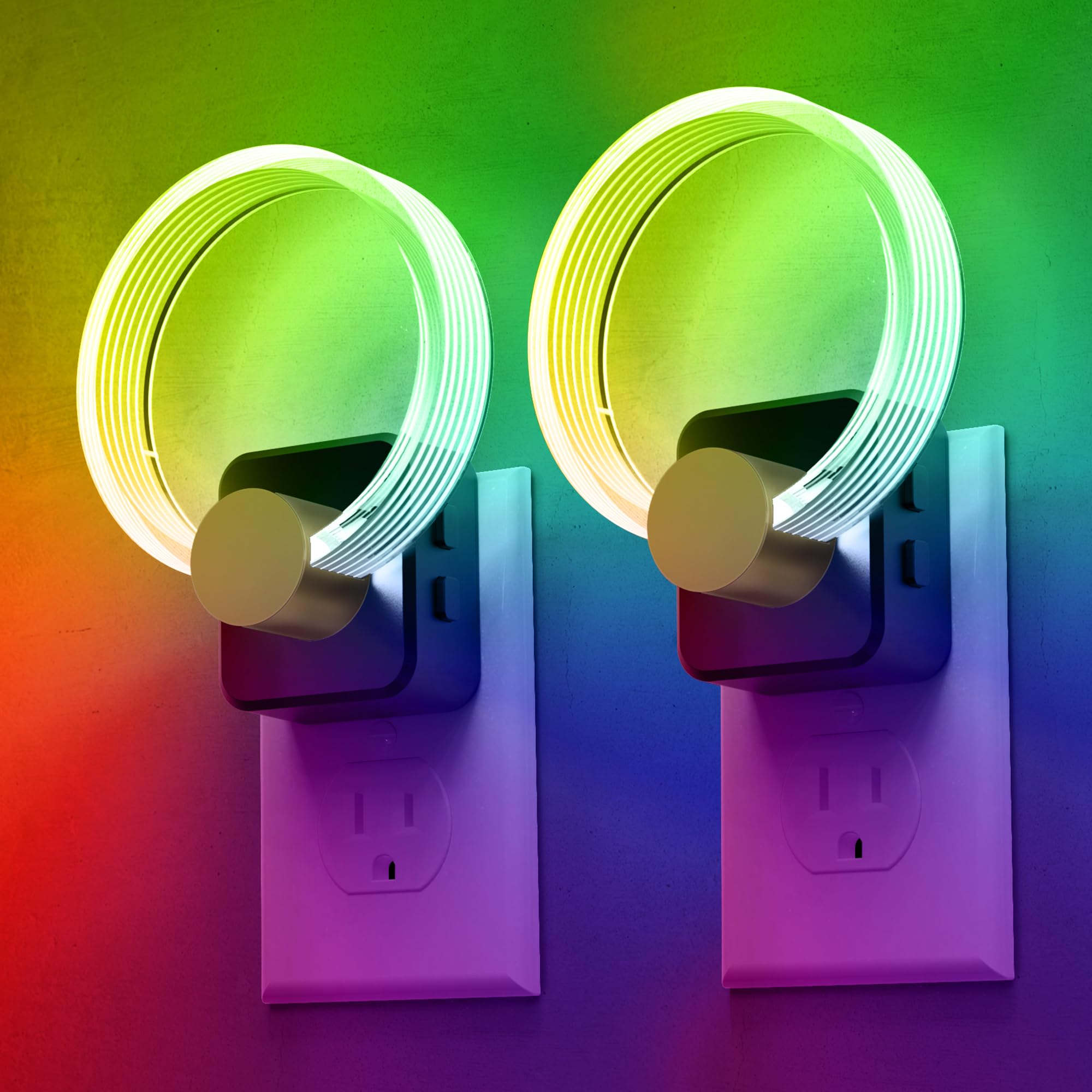 L LOHAS LED Night Lights Plug into Wall  Changing RGB Night Light with Dusk to Dawn Sensor  180 Rotatable Acrylic Nightlight Plug in Wall for Halloween  Christmas  Holiday  Hallway[2 Pack]