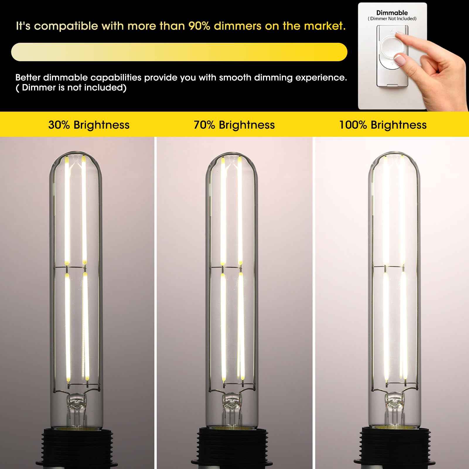 Gozelux 7.3" Vintage LED Edison Bulbs, 6W (60W Equivalent), Daylight 5000K, Dimmable, Clear Glass, T10, Pack
