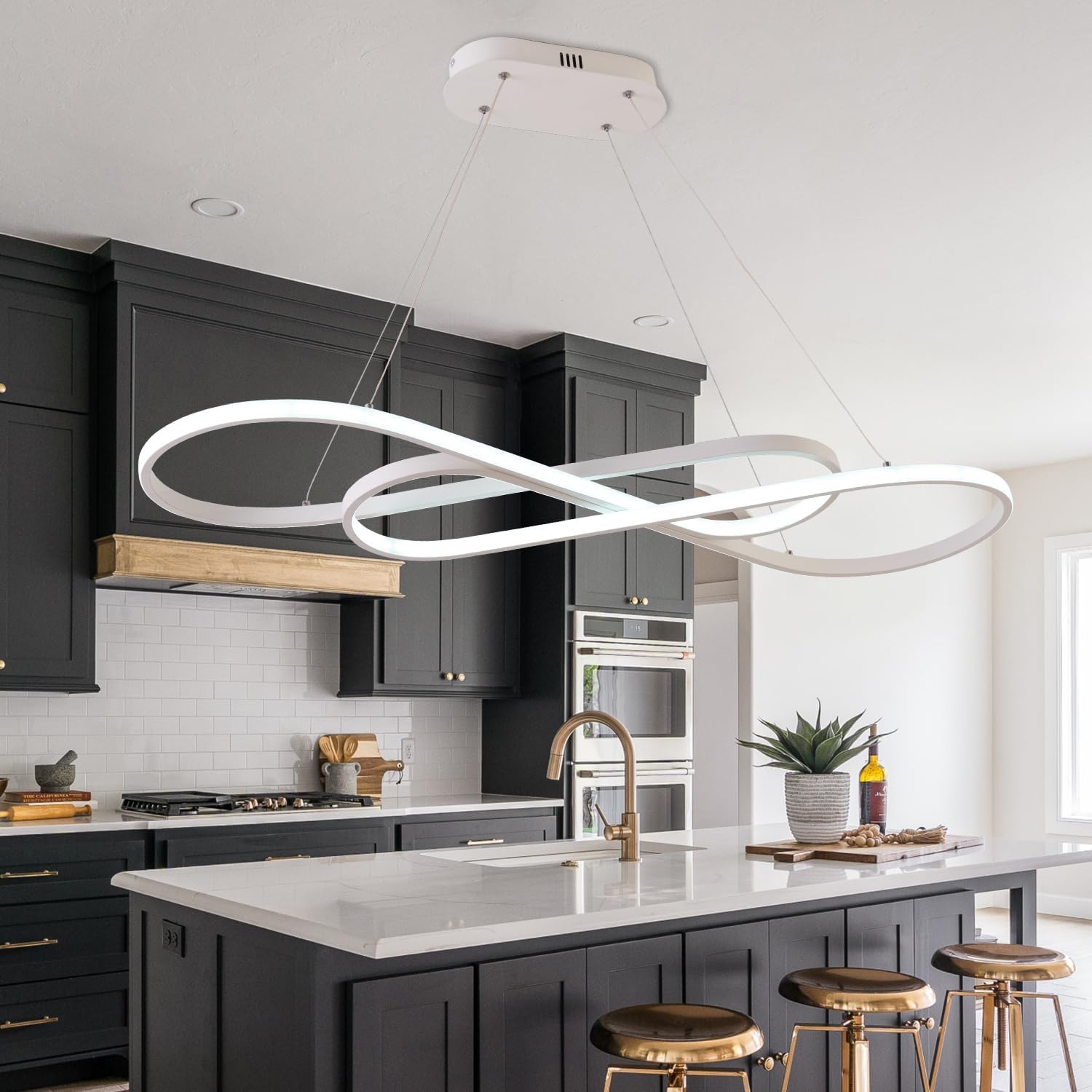 Led Pendant Lights For Kitchen Island,Modern Led Pendant Light Dining Room Chandelier Light Fixture, Dimmable Modern Led Chandelier,Adjustable Height Music Note Shape Modern Led Ceiling Light Fixture