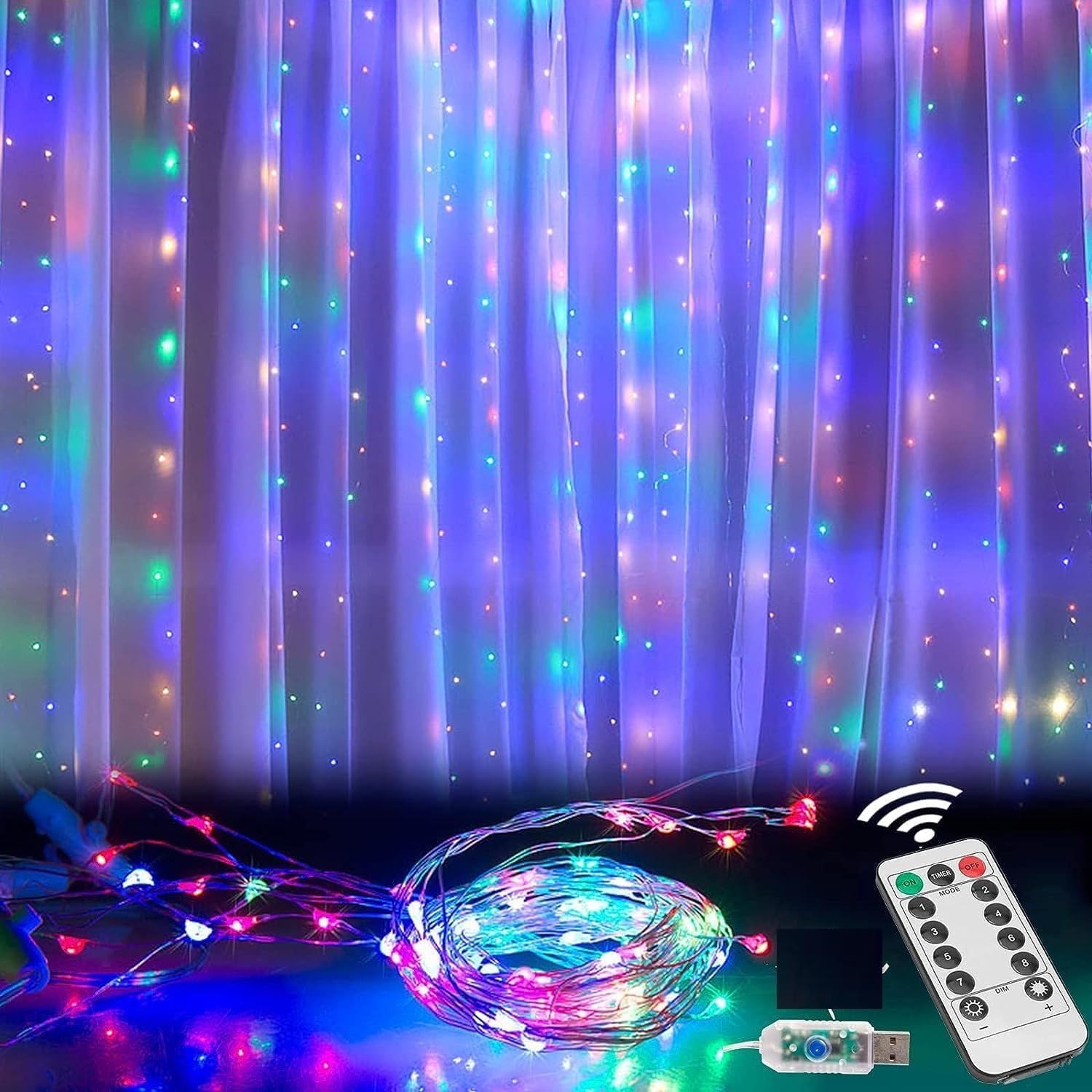 100 Led Colorful Curtain Light For Party/Wedding/Festival/Christmas,Window Blinking String Light For Bedroom/Living Room,Usb Plu