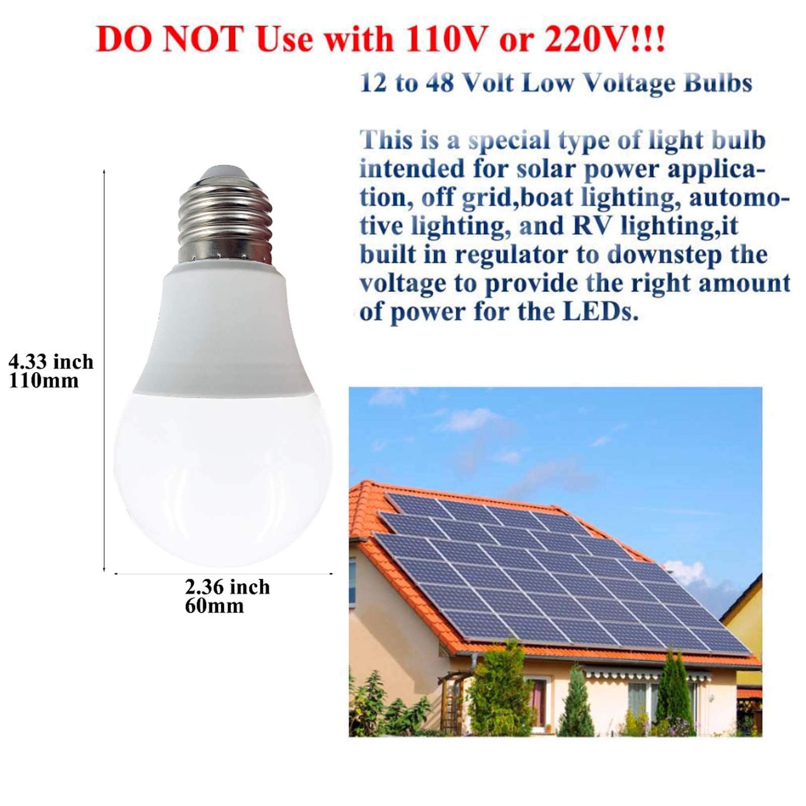 Taysing 12V LED Light Bulb A19 7W Soft White 3000K E26 Screw Base - 4 Pack, Aluminum, Low Voltage for RV, Marine, Off Grid
