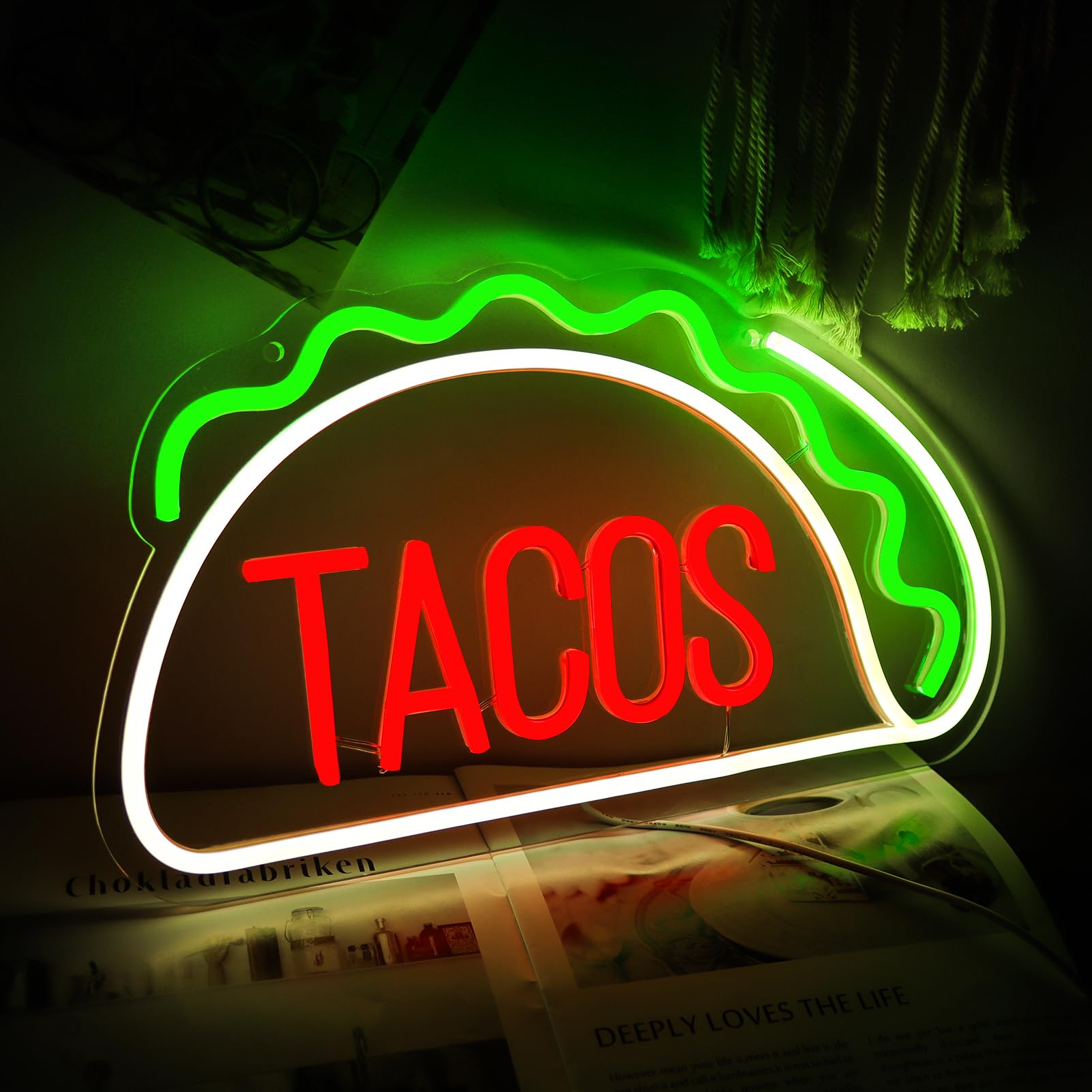 Jfllamp Tacos Neon Sign - Led Wall Decor For Mexican Restaurant, Unique Gift, 15.8"X8.7"