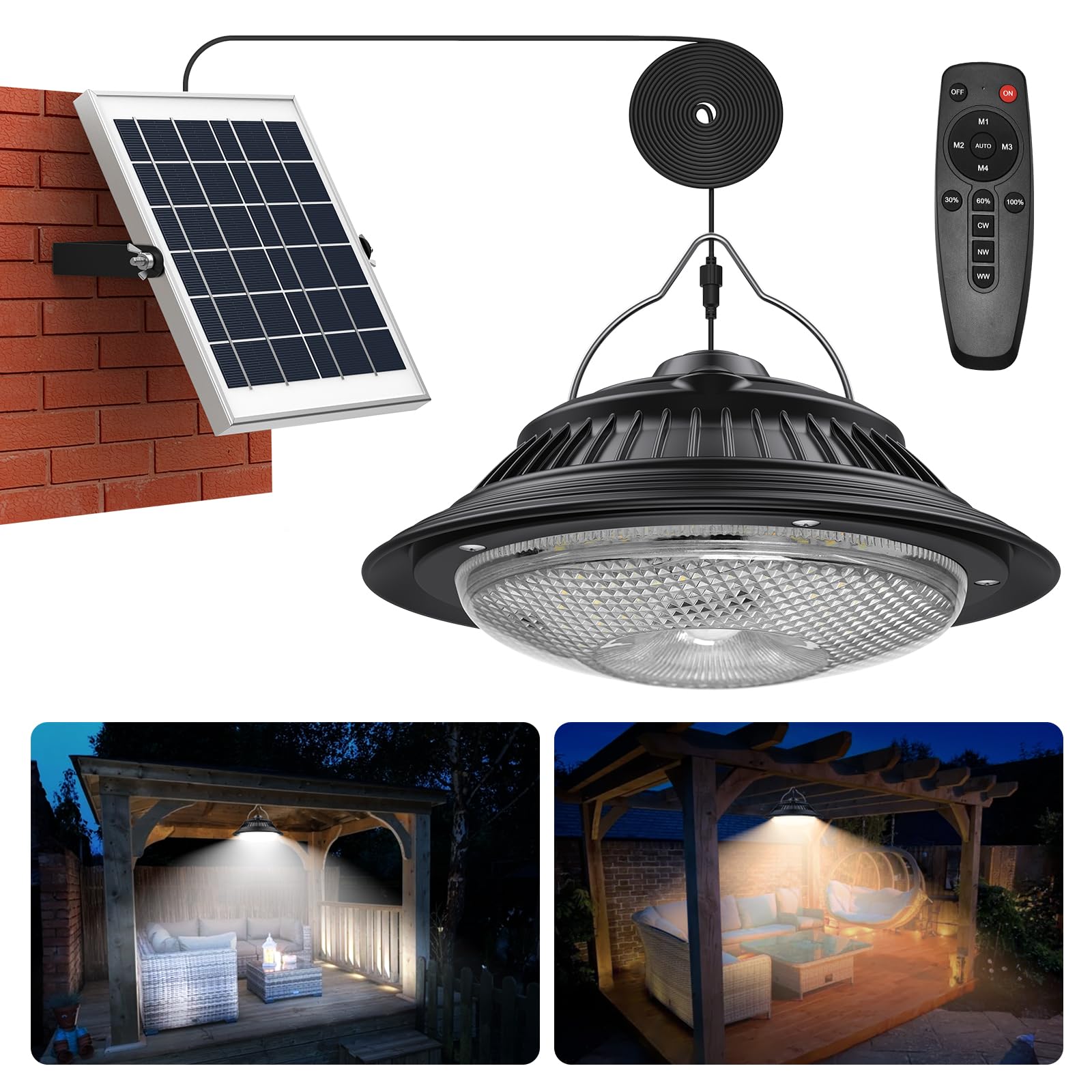 Uponun Solar Pendant Lights With Motion Sensor, 5 Modes Dimmable, Waterproof For Indoor/Outdoor