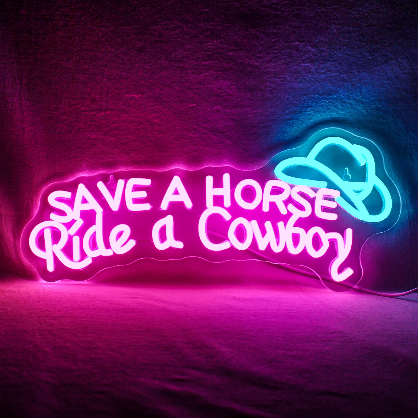 WLHOPE Neon Sign, Save A Horse Ride A Cowboy, Adjustable Brightness, Silicone, USB Connectivity, Wall Decor, A-save a horse