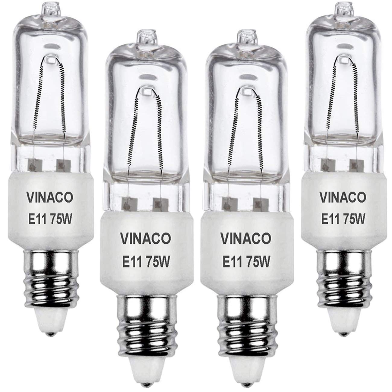 Vinaco E11 Halogen Bulb, 75W, 1150lm, Glass, Warm White, 4 Count