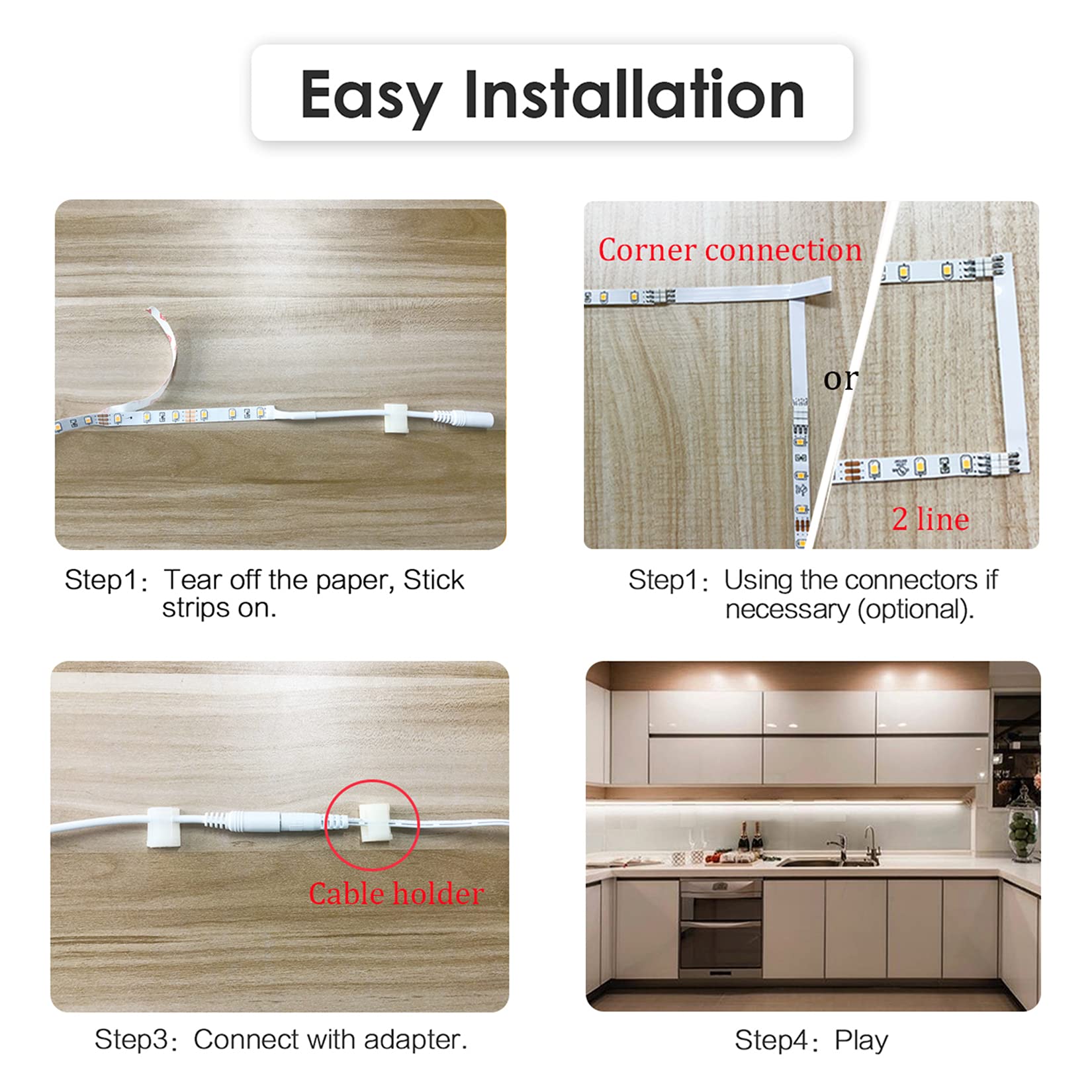 Wobane Under Cabinet Lights, Kitchen Led Lighting Kit, 8 Pcs 20Inch Led Strip Light Bars With 24W Plug, Rf Remote, Dimmable For
